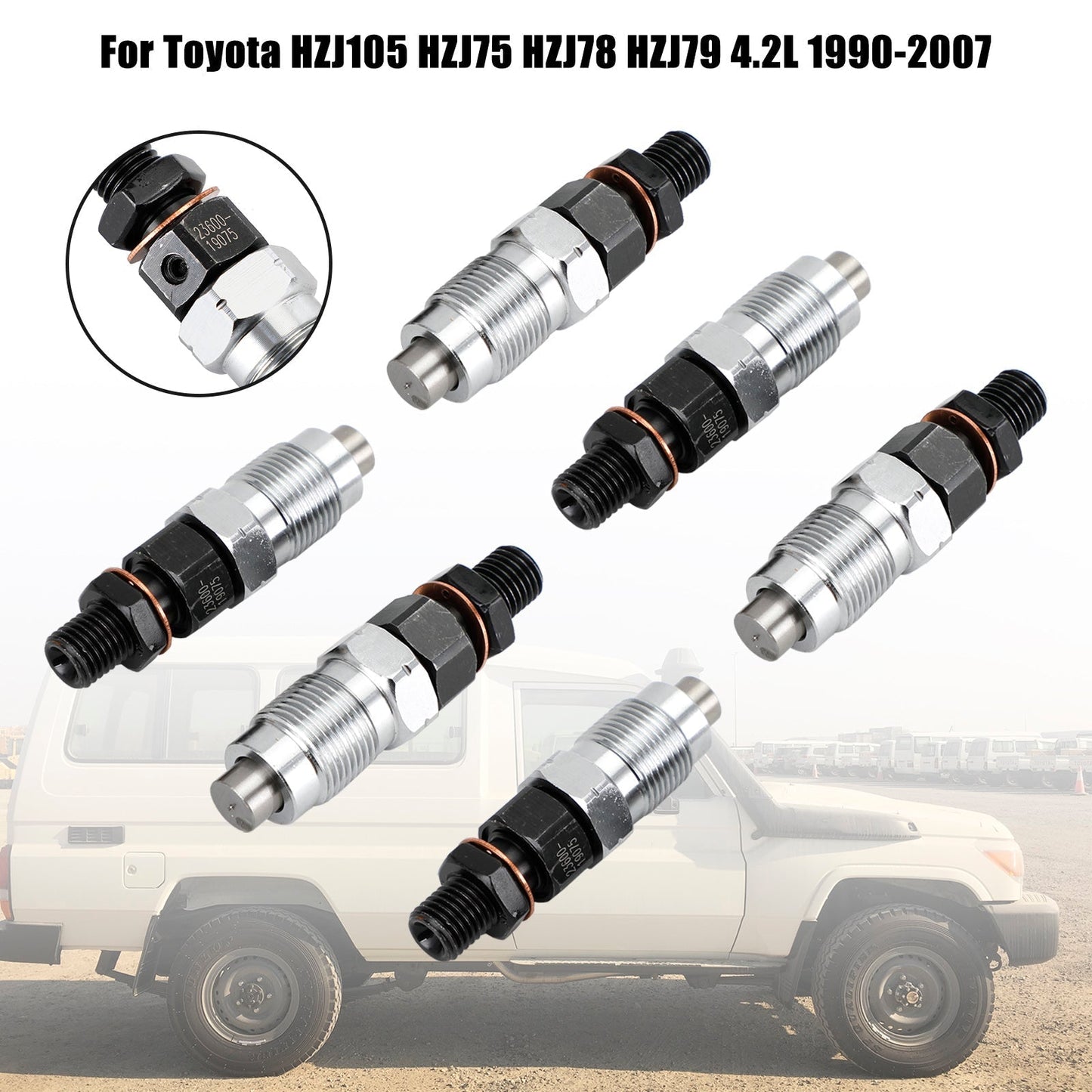 6PCS Fuel Injectors 23600-19075 Fit Toyota HZJ105 HZJ75 HZJ78 HZJ79 1990-2007