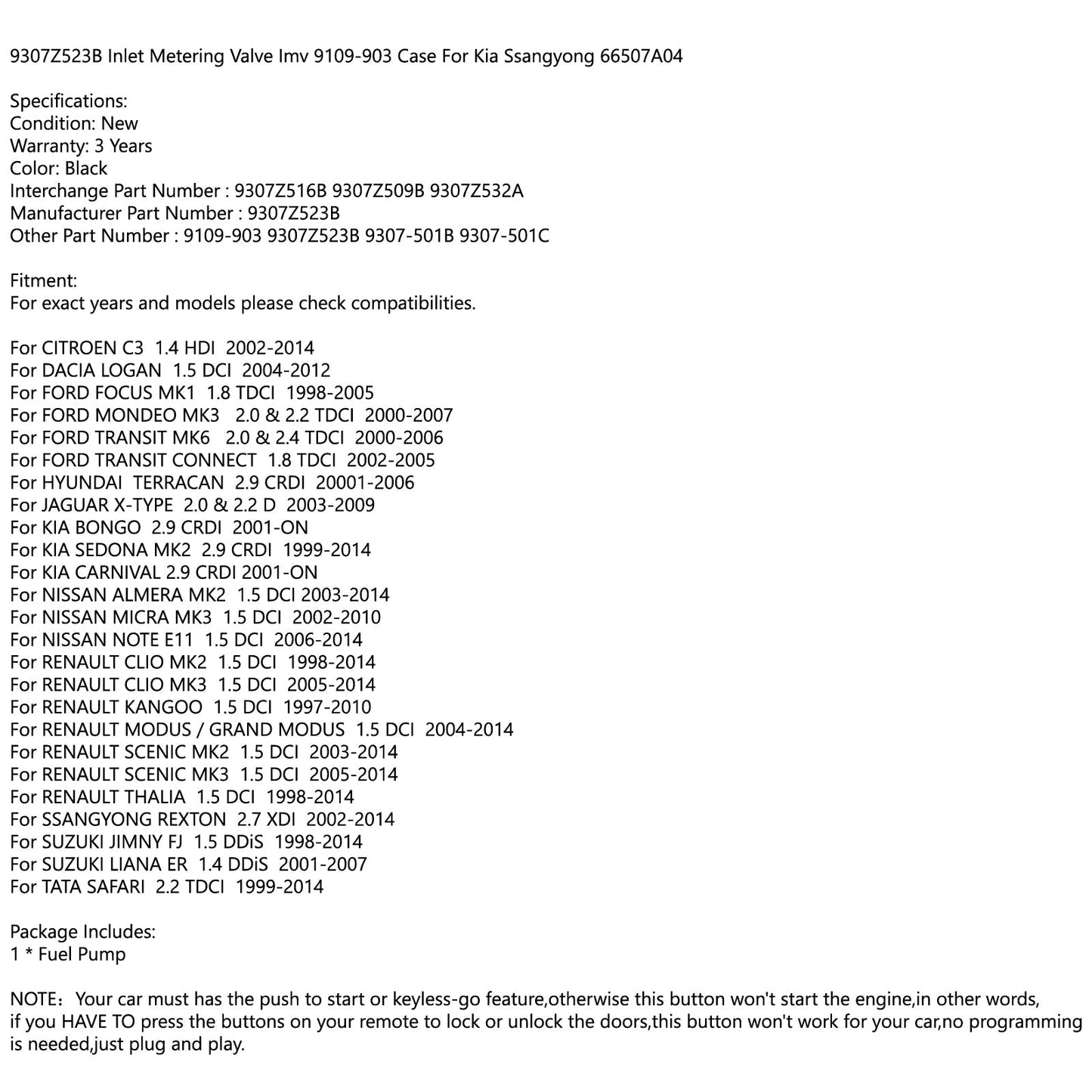 9307Z523B Inlet Metering Valve Imv 9109-903 Case For Kia Ssangyong 66507A04