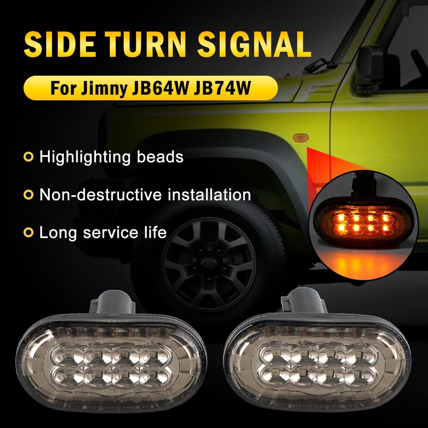Paire de feux de position latéraux et clignotants fumés pour Suzuki Jimny JB64 JB74