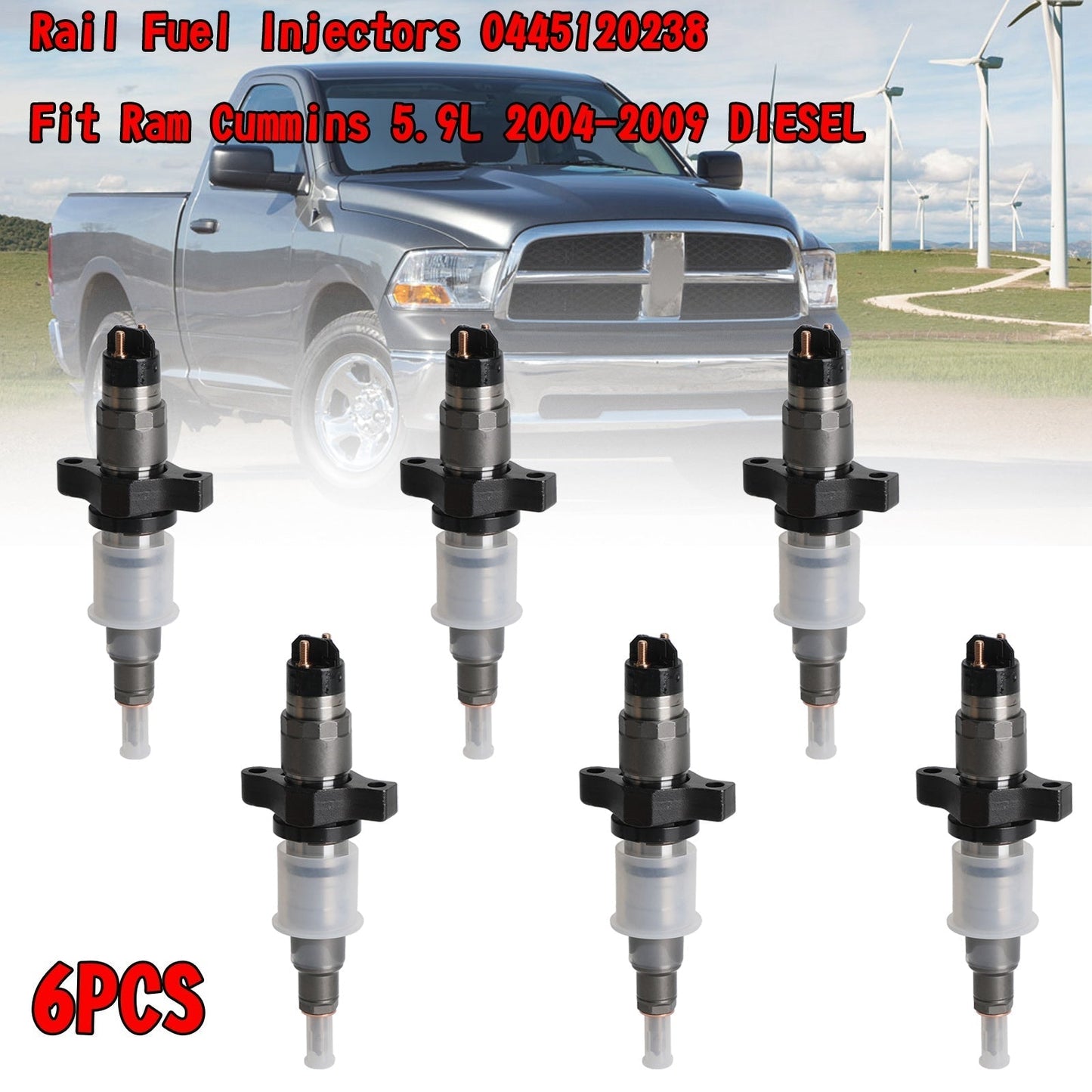 2004-2009 Dodge Ram Cummins 5.9L DIESEL 6pcs Rail Fuel Injectors 0445120238