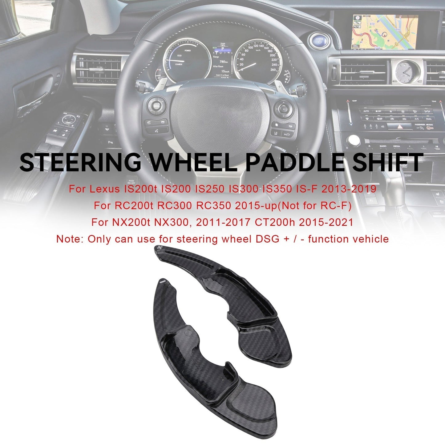 Cubiertas de extensión para palanca de cambios de volante con aspecto de carbono para Lexus IS200t, IS200, IS250, IS300 y IS350 (2013-2019)