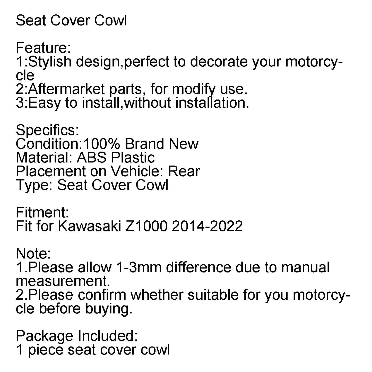 Capot de carénage de selle arrière pour moto Kawasaki Z1000 2014-2022