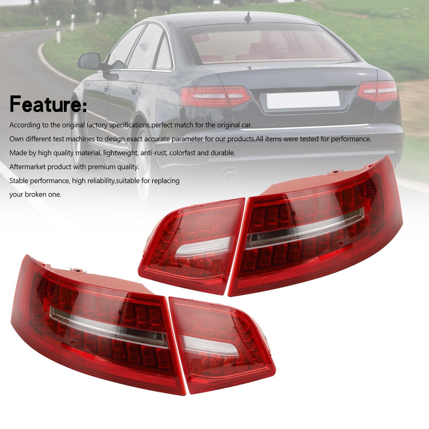 Feux arrière LED pour coffre intérieur et extérieur Audi A6 C6 Berline 2009-2011 4 pièces 4FD945093B 4FD945094B