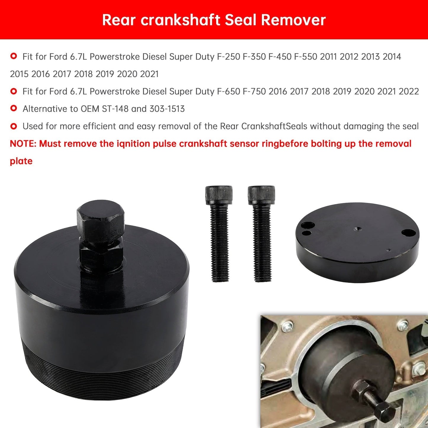Outil de démontage et d'installation de joints de vilebrequin avant et arrière pour Ford 6,7 L F-650 F-750 2016-2022 T-152 303-1510