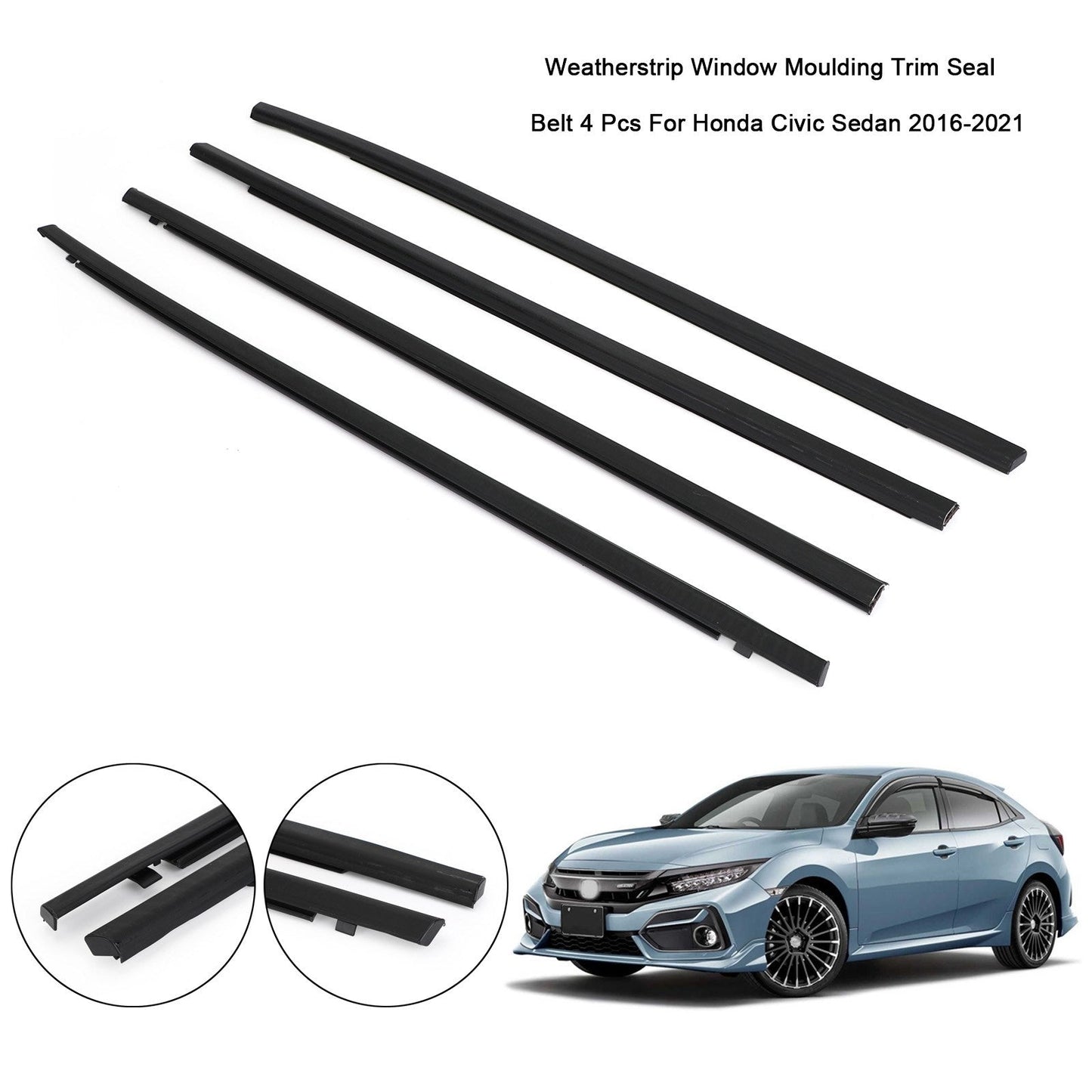 Joint d'étanchéité pour moulures de vitres et ceintures pour Honda Civic Berline 2016-2021 (4 pièces)