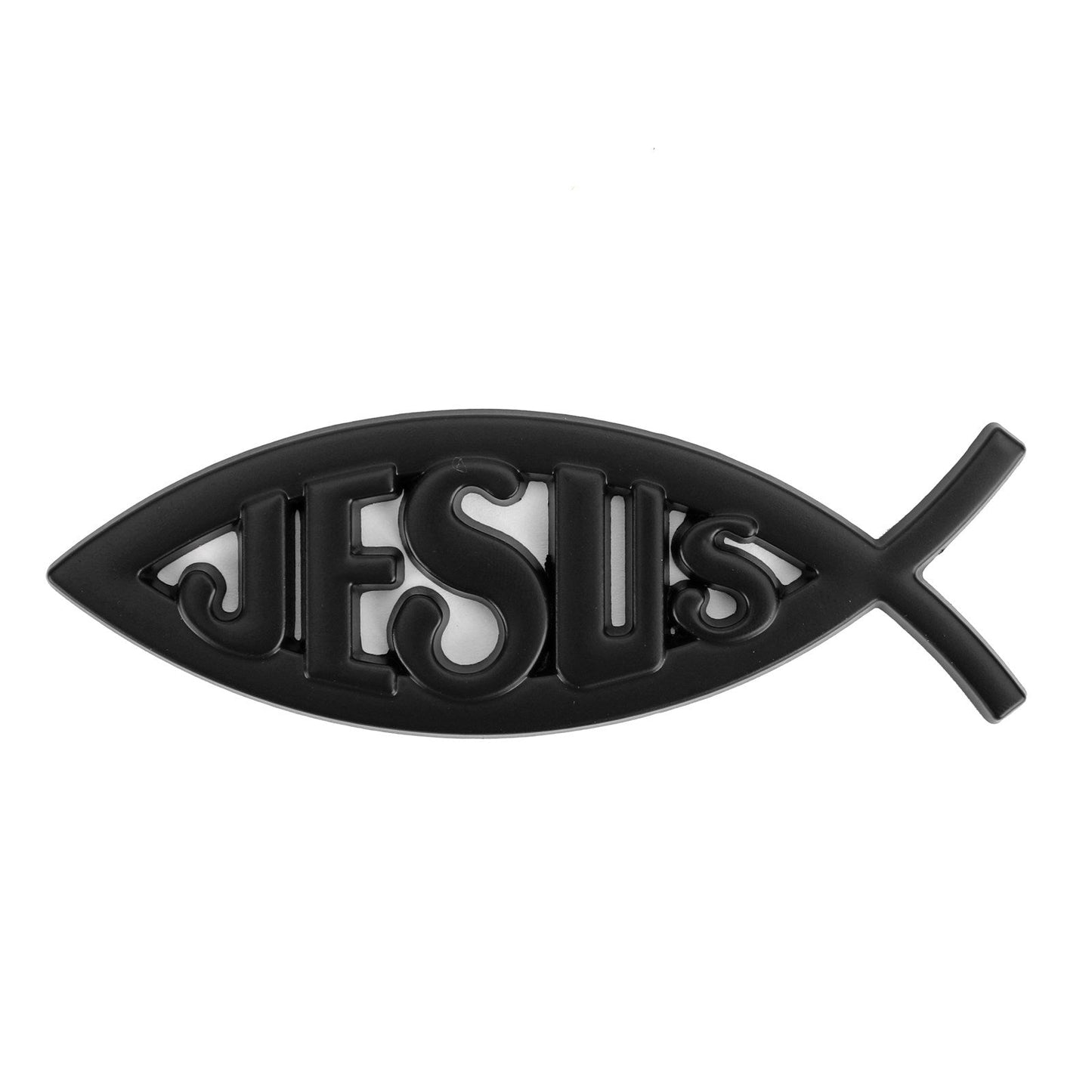 Autocollant 3D noir pour voiture, symbole chrétien de Jésus et de poisson, emblème religieux