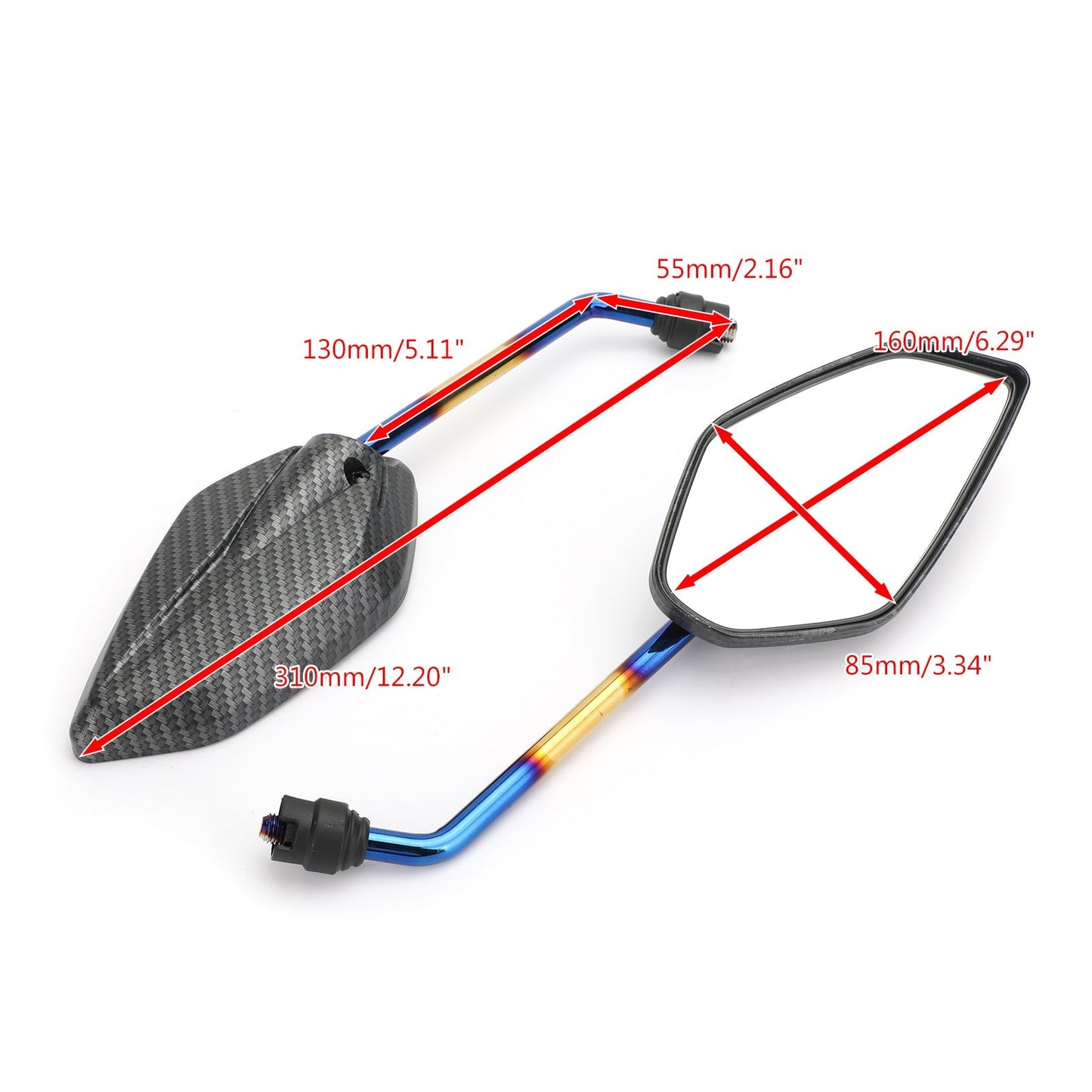 Rétroviseurs universels bleus à filetage de 10 mm pour moto/vélo/scooter, paire - CW