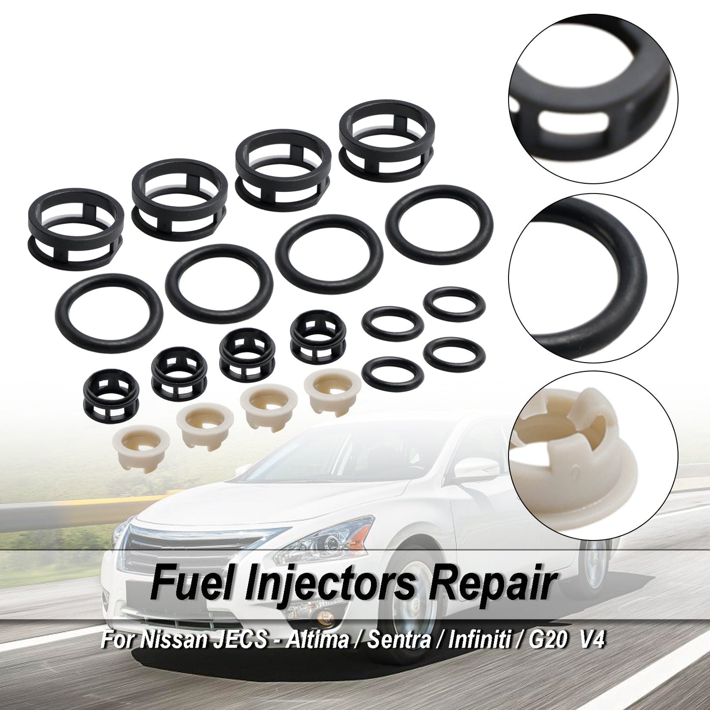 Kit de réparation d'injecteur de carburant à alimentation latérale Nissan JECS 4 pièces Filtres Joints Joints toriques Bouchons d'attelage