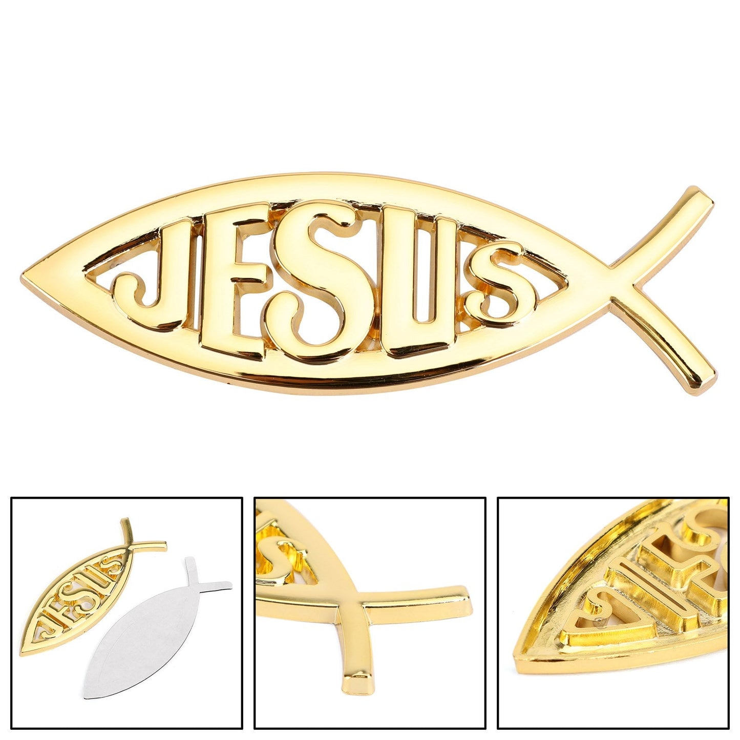 Jesus Christian Fish Symbol Gold 3D Car Decal Emblem Sticker Religious God
