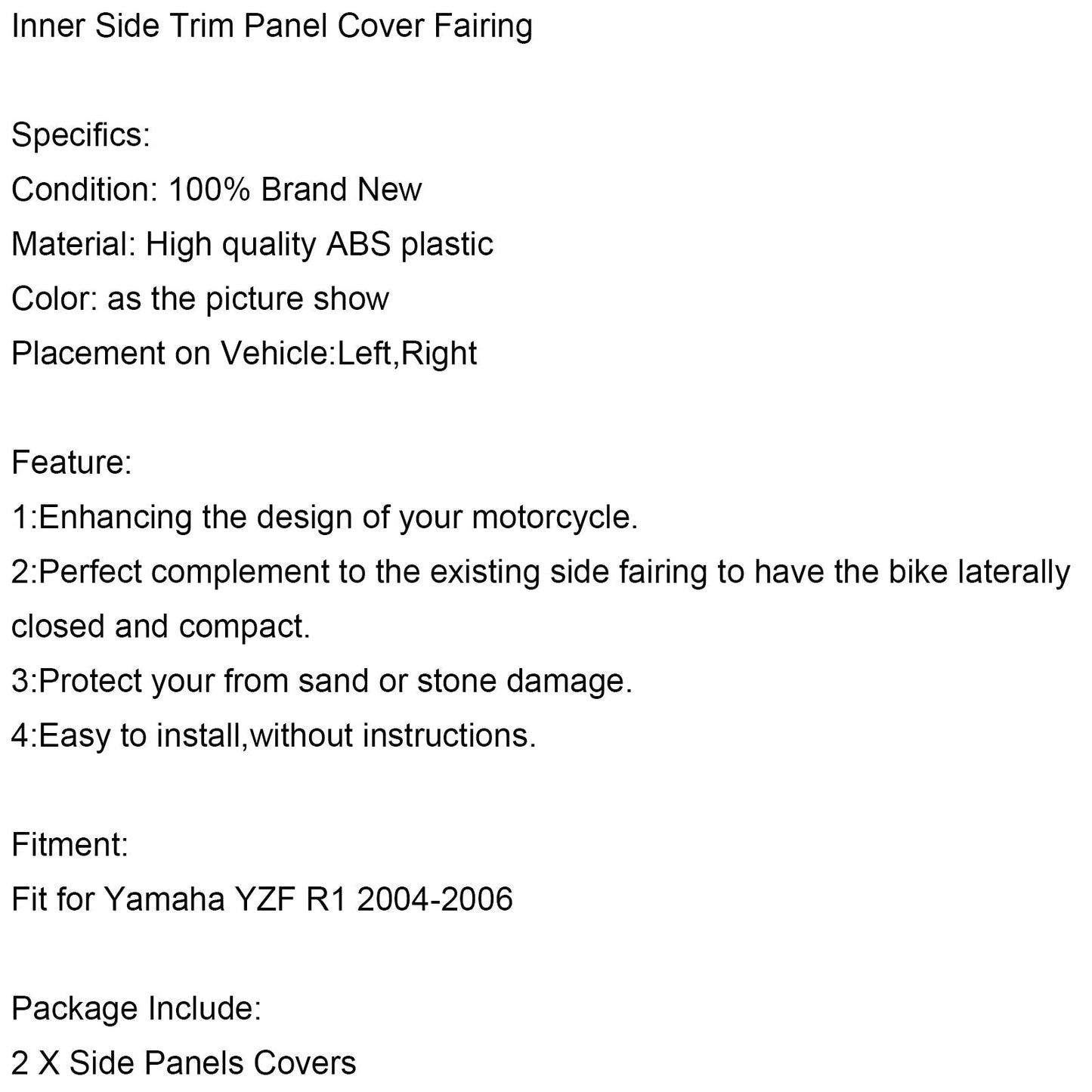 Inner Side Trim Panel Cover Fairing Cowl for For Yamaha YZF R1 2004-2006