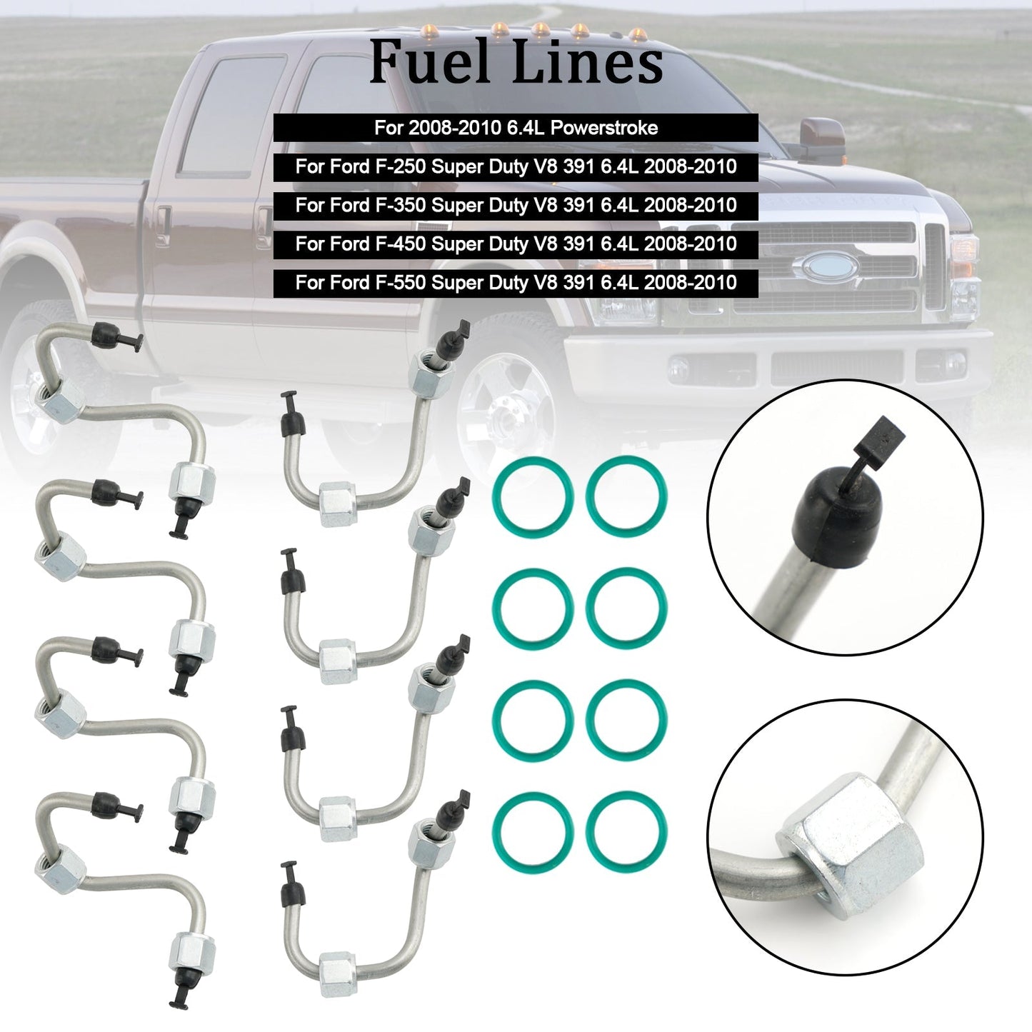 Kit d'installation d'injecteur de carburant 8 pièces avec conduite d'injecteur 8C3Z9229A pour Ford F-250 F-350 F-450 F-550 Super Duty V8 391 6,4 L 2008-2010