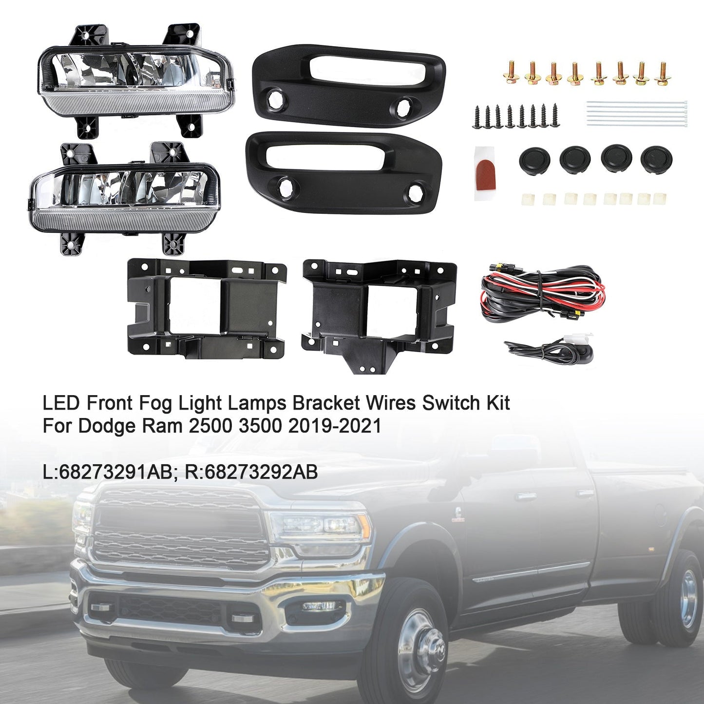 Support de câbles et interrupteur pour feux antibrouillard avant à DEL Dodge Ram 2500/3500 19-21 G : 68273291AB R : 68273292AB