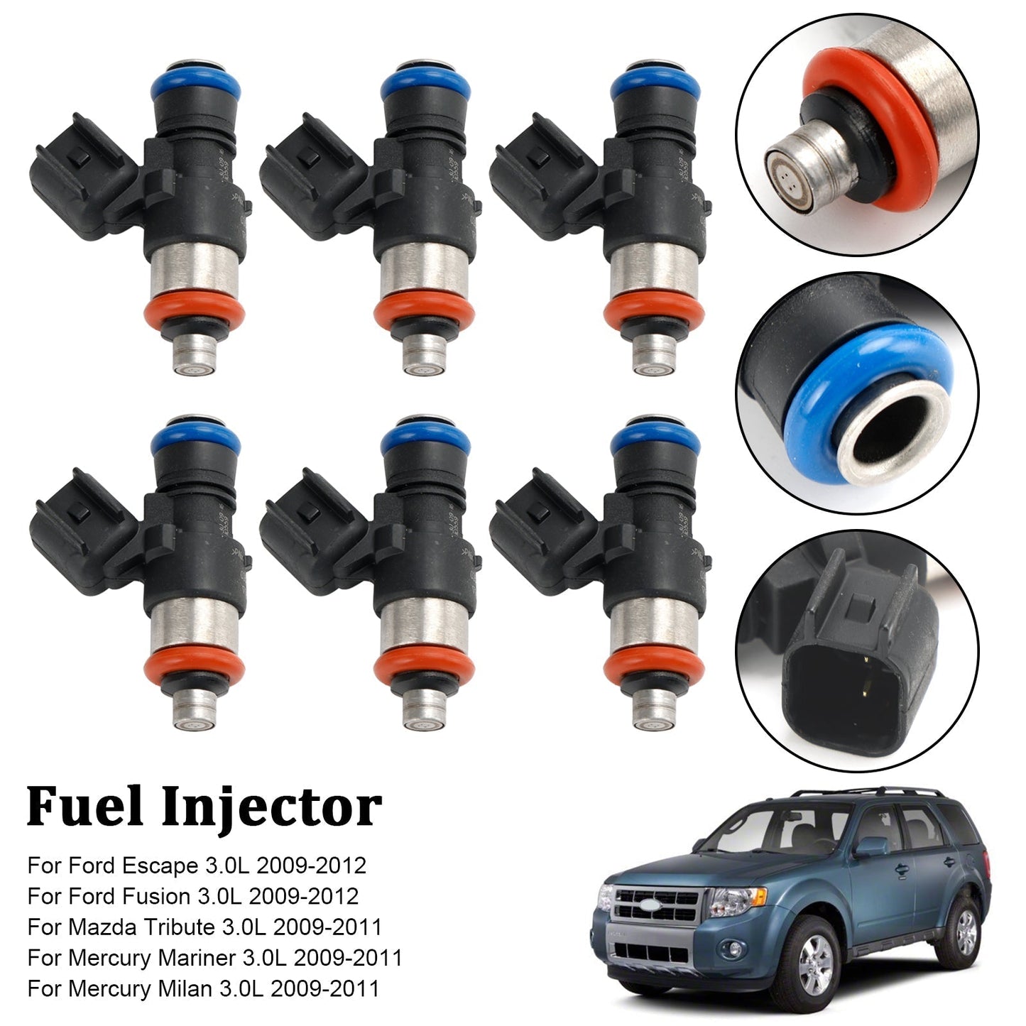 Inyector de combustible para Mazda Tribute 3.0L (2009-2011), 6 piezas, 0280158189, 9L8Z-9F593-A, 82211217
