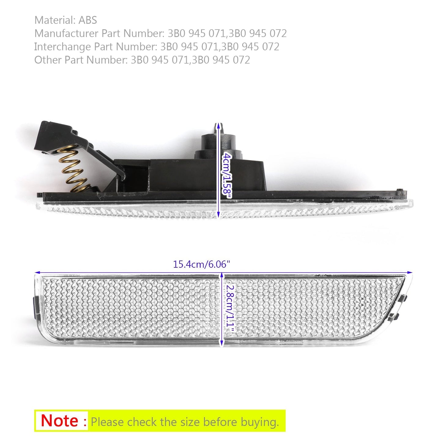 Paire de feux de gabarit latéraux blancs pour pare-chocs avant (2001-2005) pour VW Passat B5.5