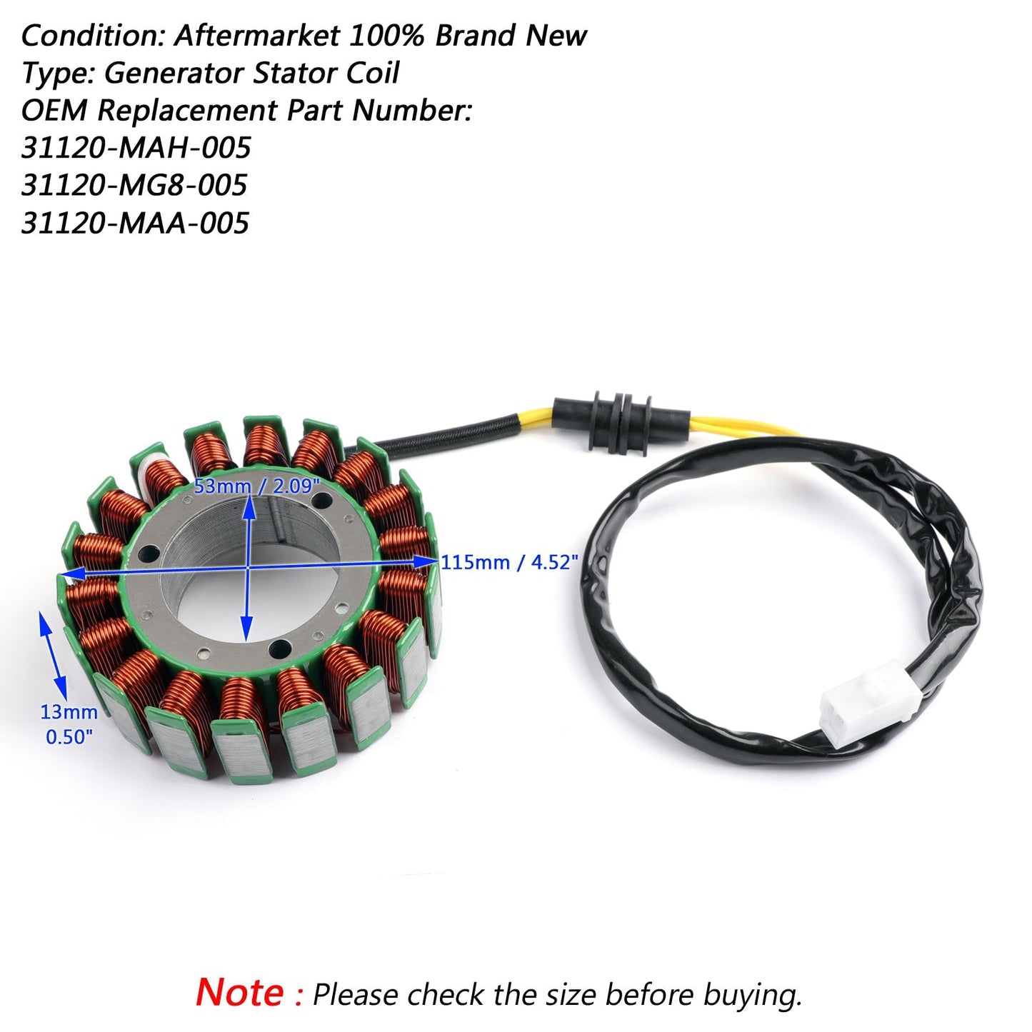 Stator adapté pour Honda 31120-MCK-000 31120-MAH-005 31120-MM8-005 31120-MM8-881 via FedEx