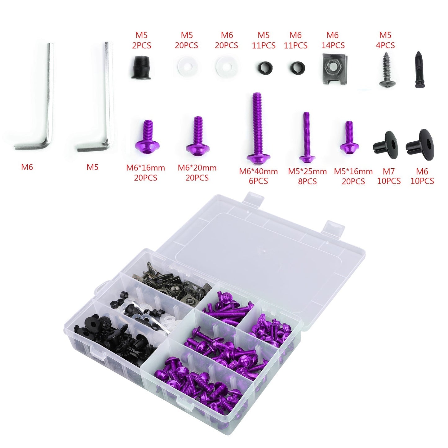 Kit de boulons et vis de carénage violets pour carrosserie