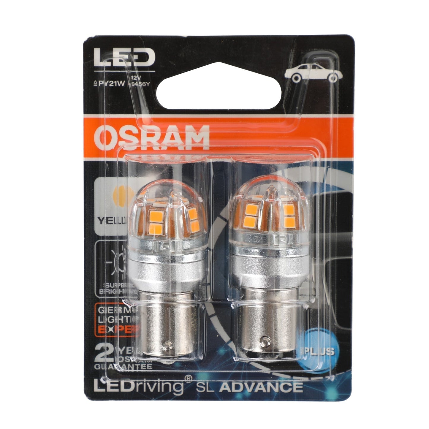 2 ampoules auxiliaires LED OSRAM 9456Y pour voiture PY21W 12V2.5W BAU15s