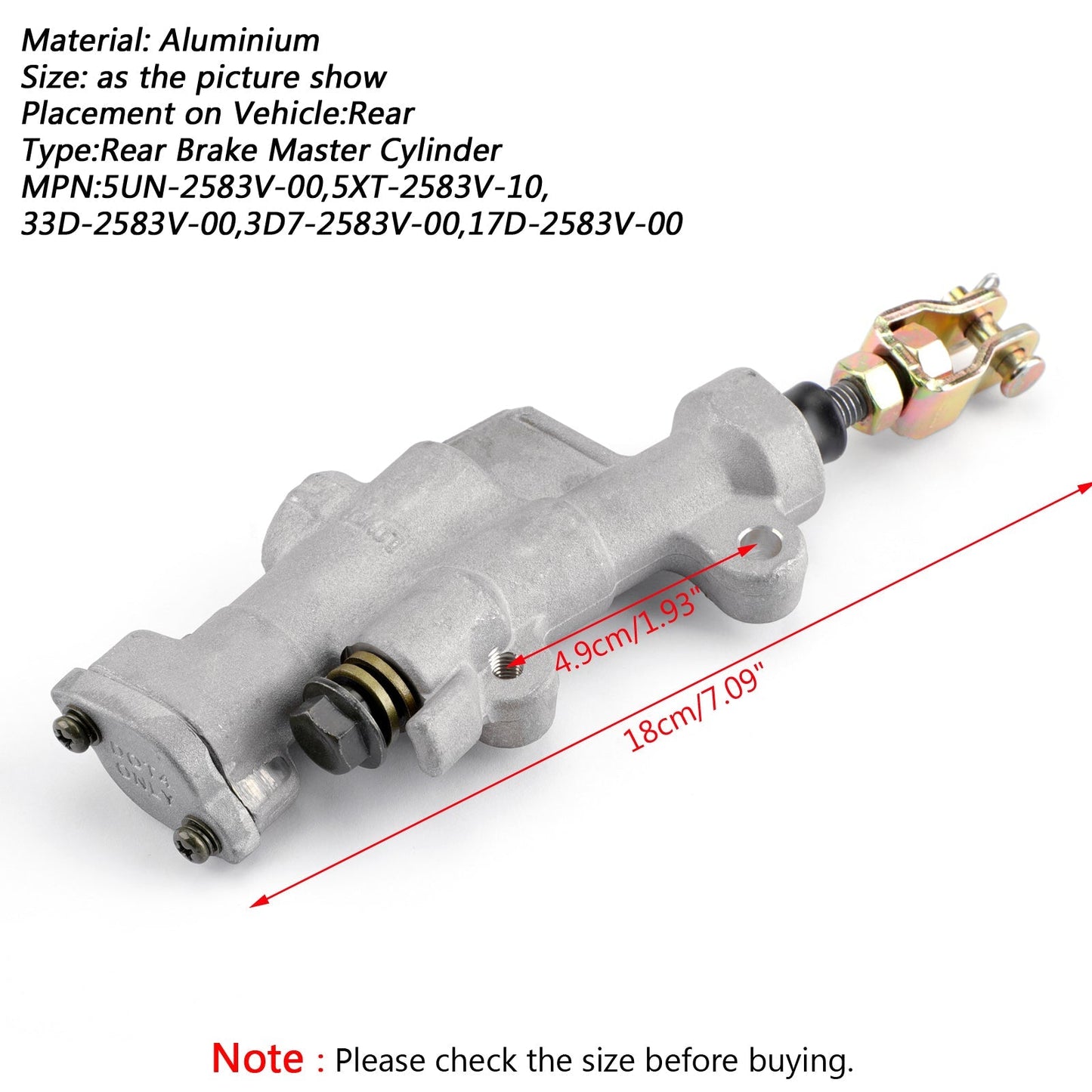 Rear Brake Master Cylinder 5UN-2583V-00 For Yamaha XT250 YZ125 YZ250 YZ450F