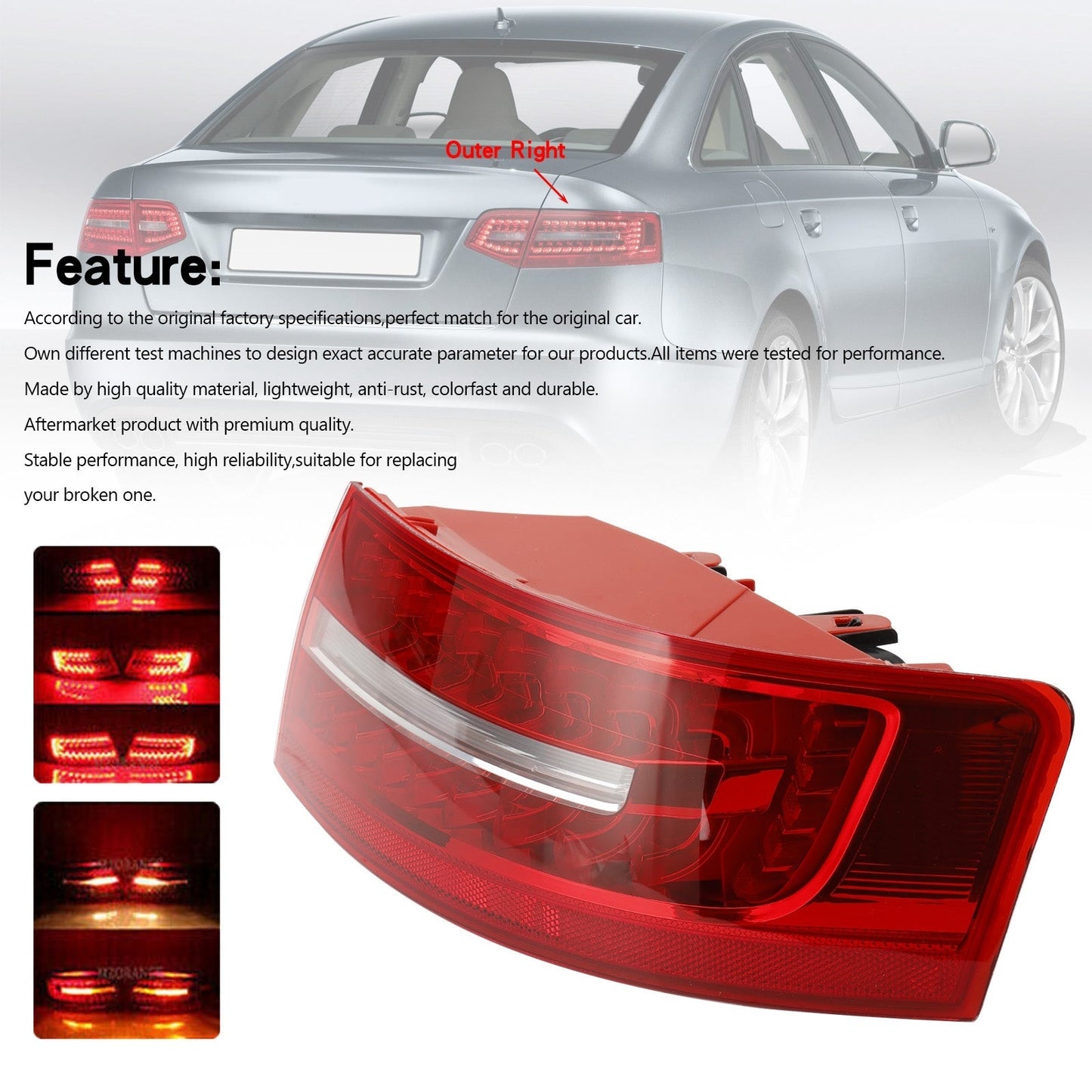Feu arrière LED extérieur droit de coffre pour Audi A6 C6 Berline 2009-2011 4FD945096B