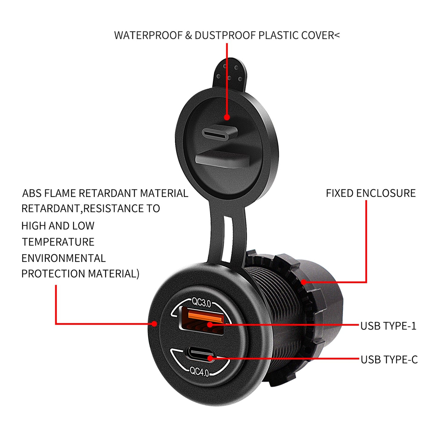 Soporte de carga para teléfono de 60 W QC4.0, soporte de extensión para motocicleta, color negro