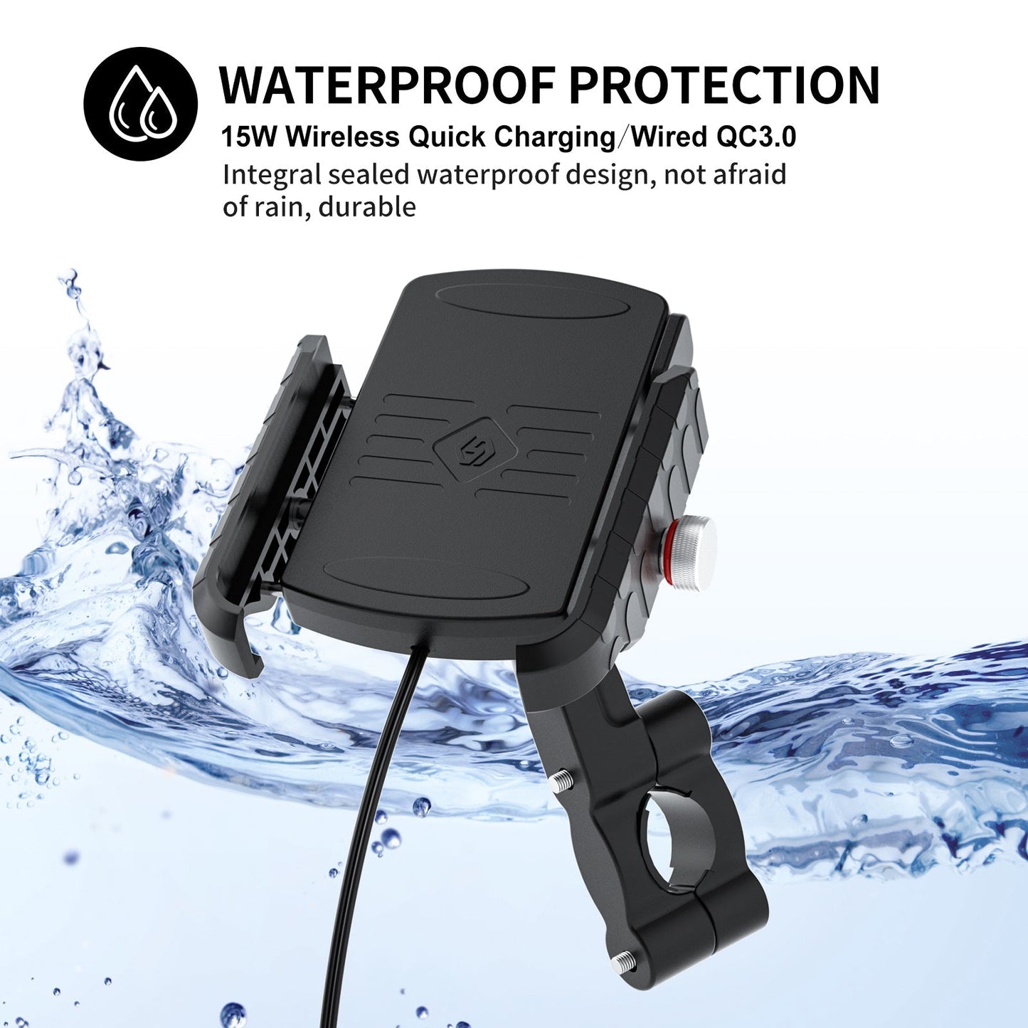Support de charge sans fil 15 W, extension de téléphone pour moto, noir
