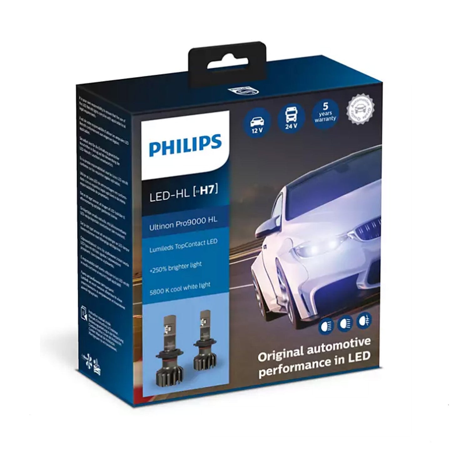 Pour ampoules de phares LED Philips H1/H3/H7/H11/HB3/4/HIR2 Pro9000 +250 % 5800 K