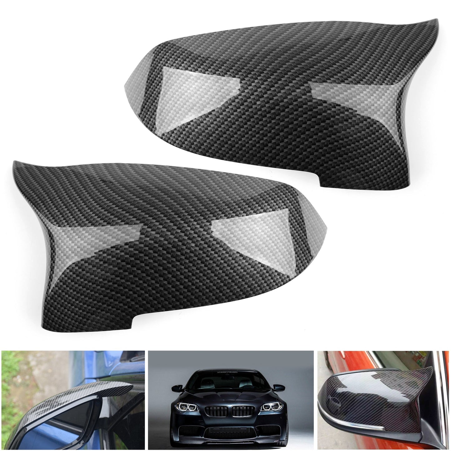 Pair Carbon Fiber Side Rear View Mirror Cover Caps For For BMW F10 F18 2014-2016
