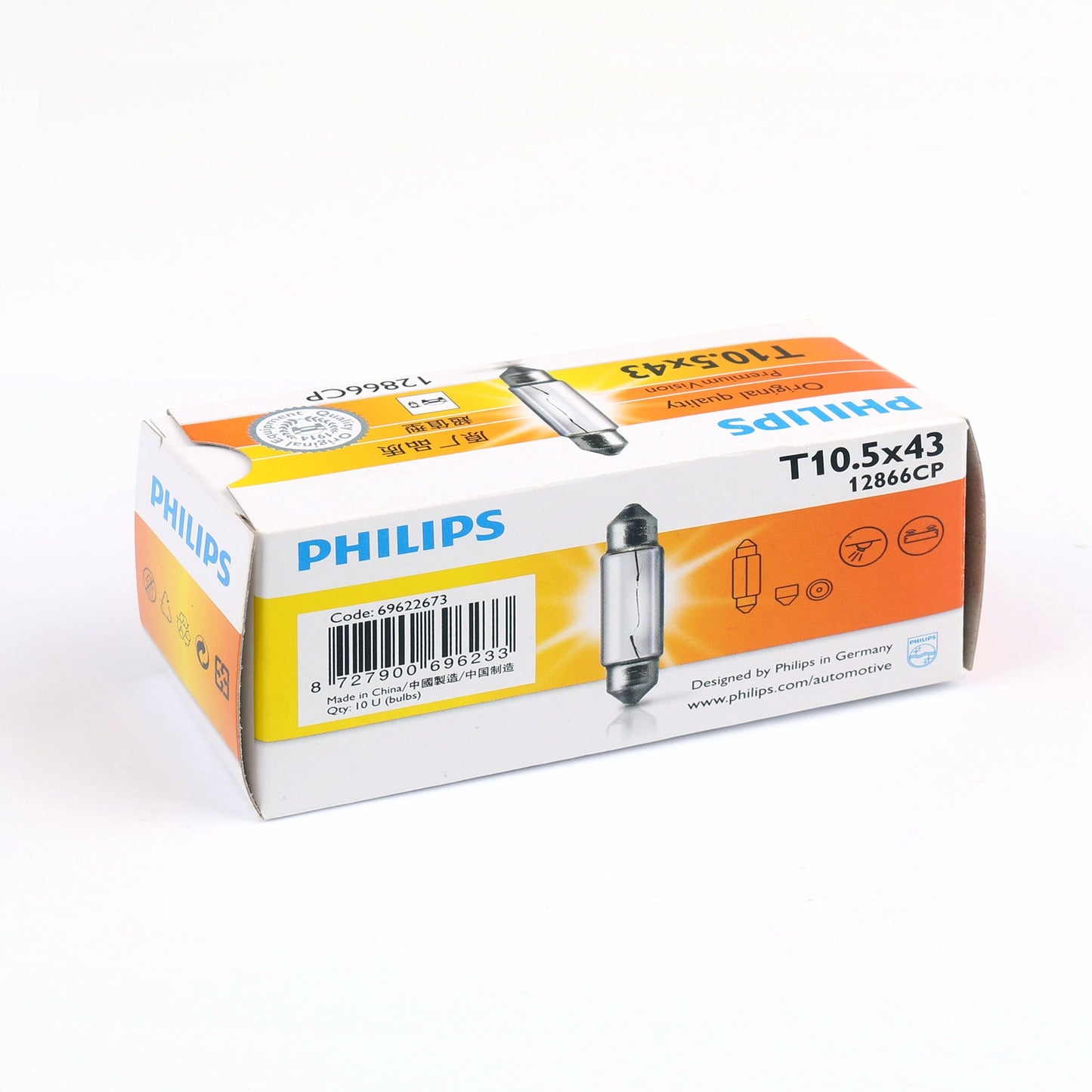 Lot de 10 ampoules de signalisation Philips 12866 12 V 10 W C10 W Fest T10,5 x 43 SV8,5 de qualité supérieure