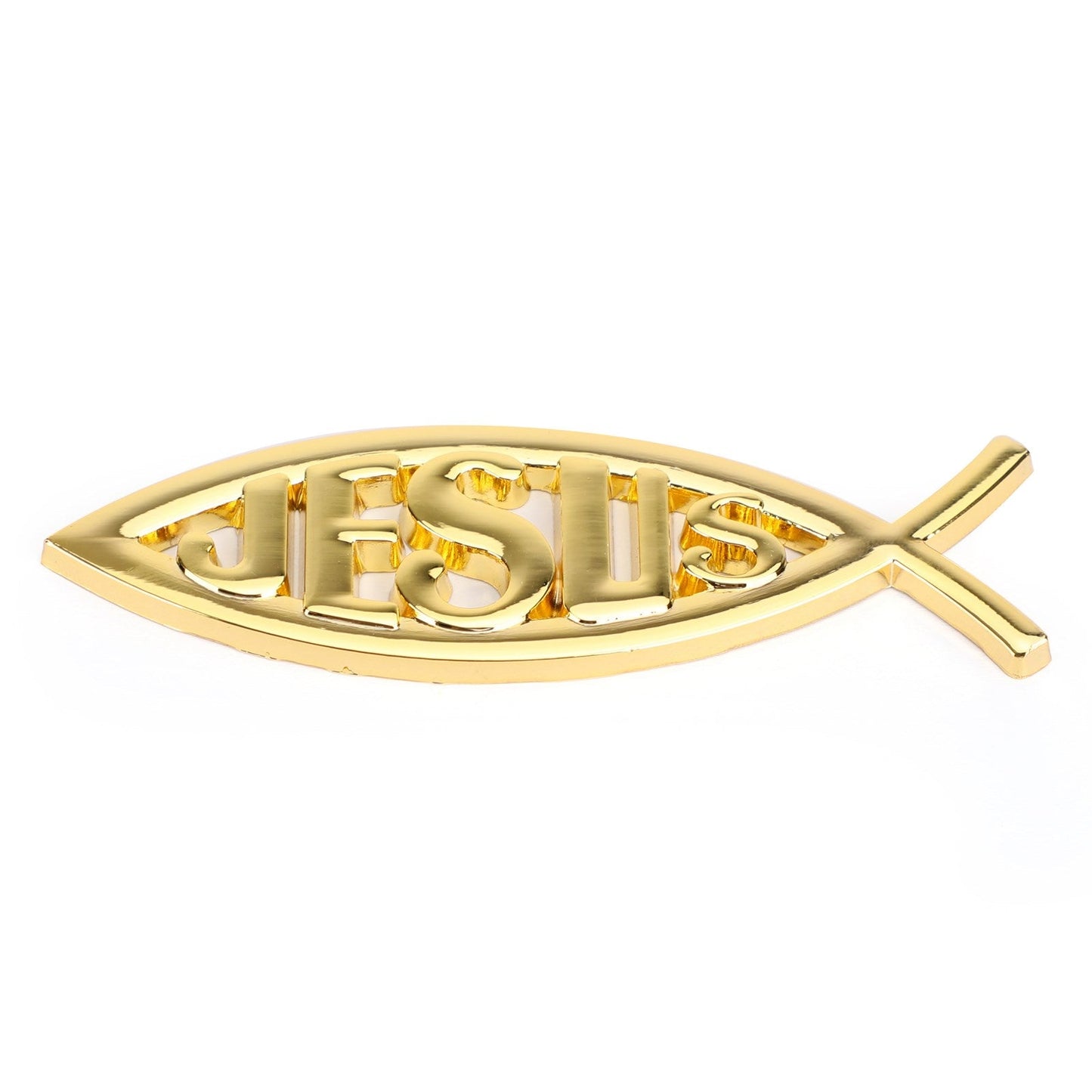 Jesus Christian Fish Symbol Gold 3D Car Decal Emblem Sticker Religious God