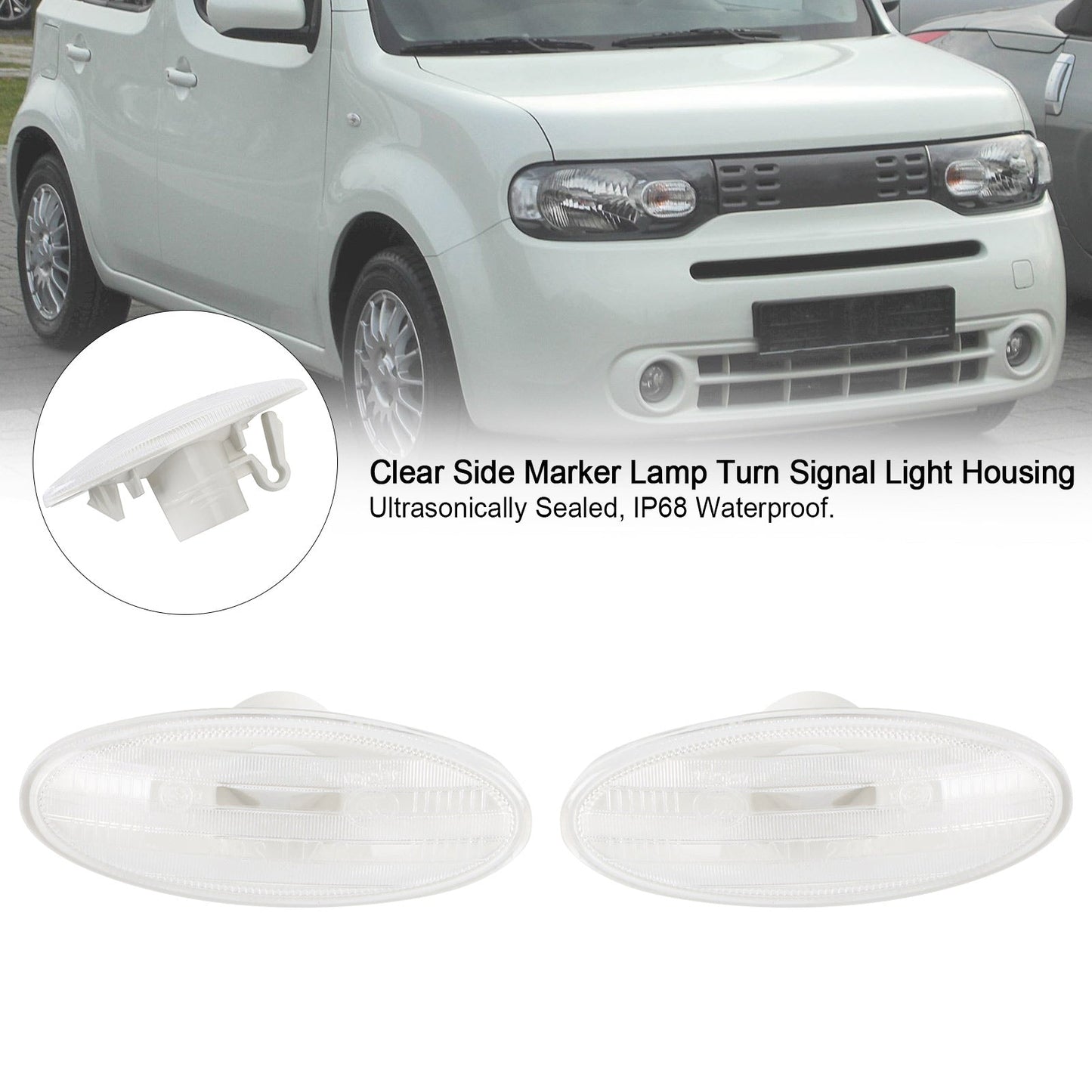 Boîtier de clignotant transparent pour feux de position latéraux Nissan 26160-89900, 2 pièces
