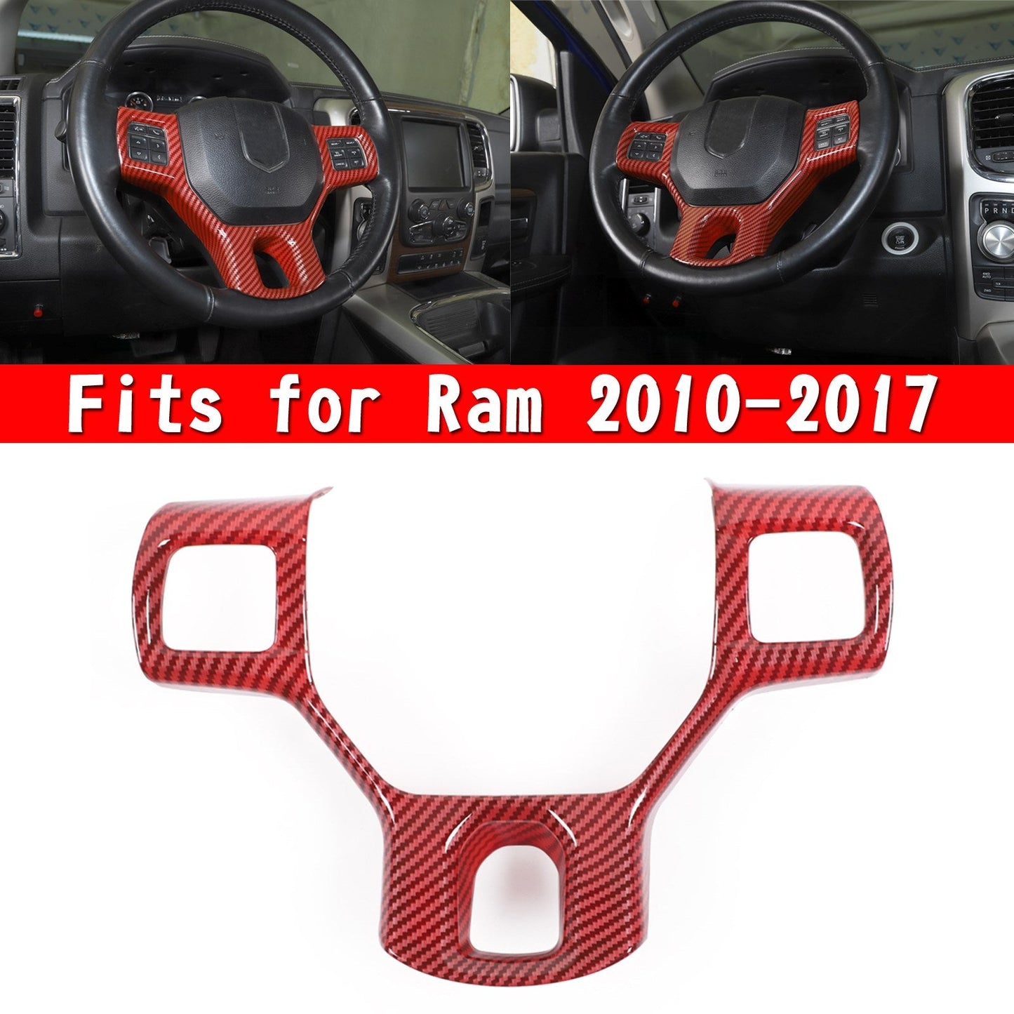 Garniture de panneau de volant intérieur en fibre de carbone ABS pour Ram 2010-2017