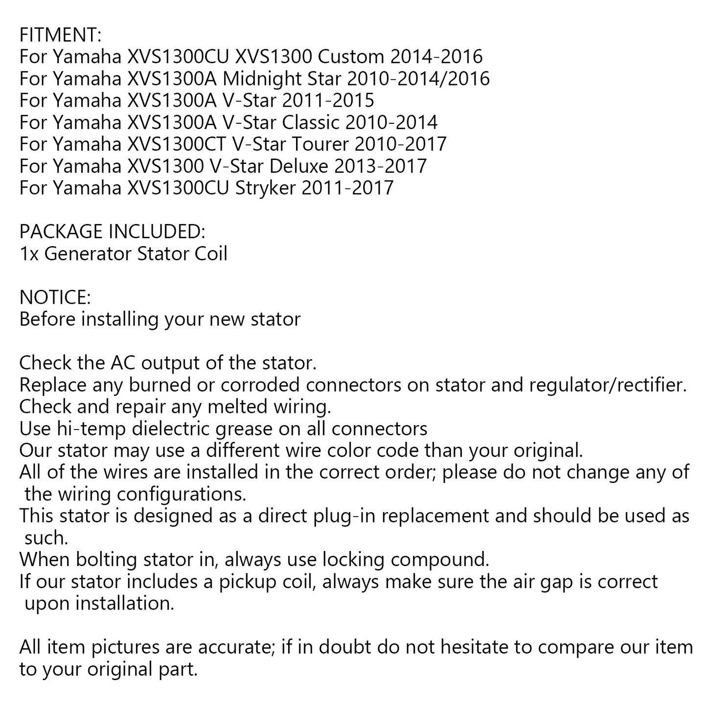 Generator Stator For For Yamaha XVS1300 V-Star / Midnight Star 10-17 3D8-81410-10