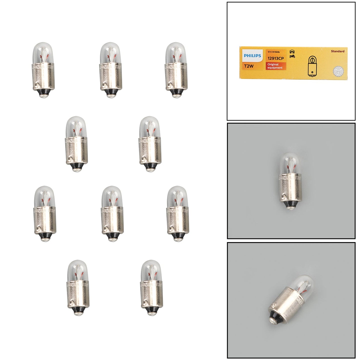 Ampoules de voiture PHILIPS 12 V 2 W BA9s 12913CP, 10 pièces