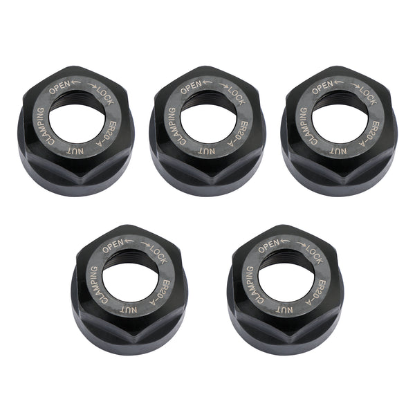 5Pcs ER20-A Type Collet Clamping Nut For ER CNC Milling Chuck Holder Lathe Black