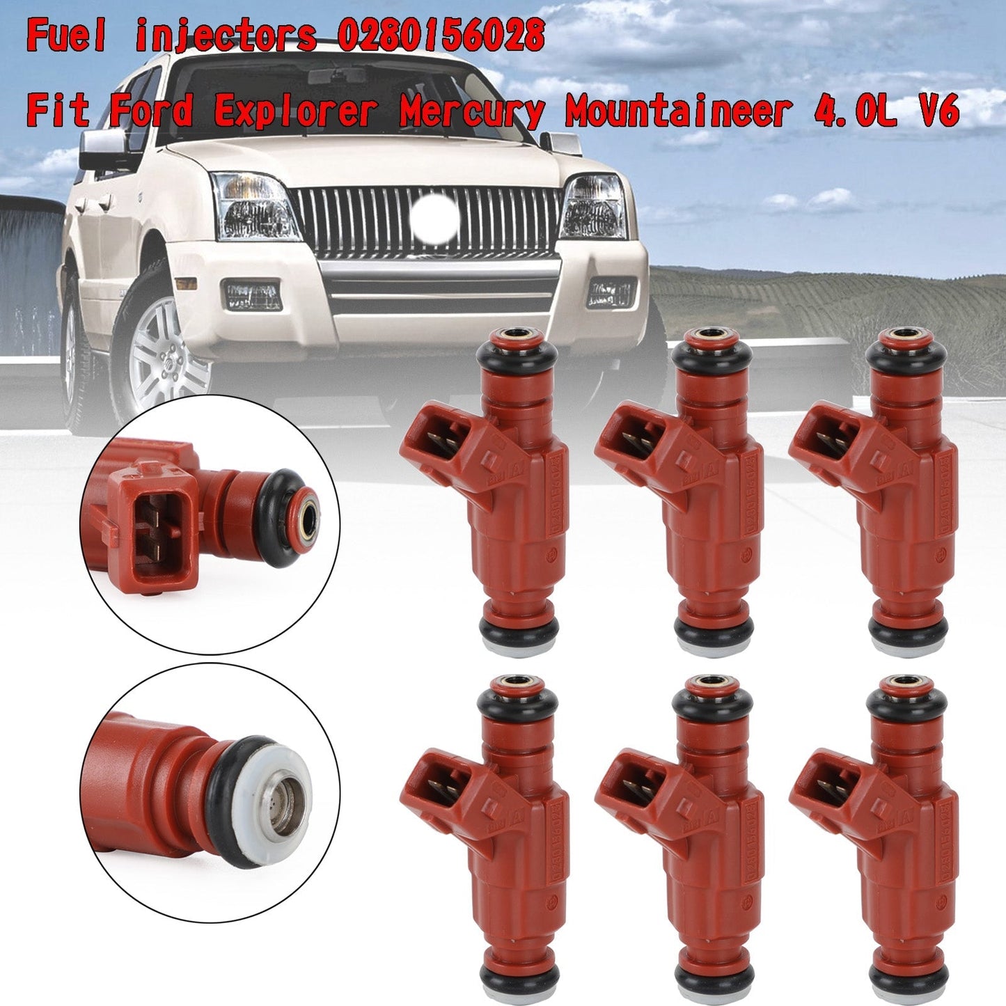 6PCS Fuel injectors 0280156028 1L2E-C5A 822-11139 Fit 2002-2003 Ford Explorer 4.0L 2002-2004 Mercury Mountaineer 4.0L