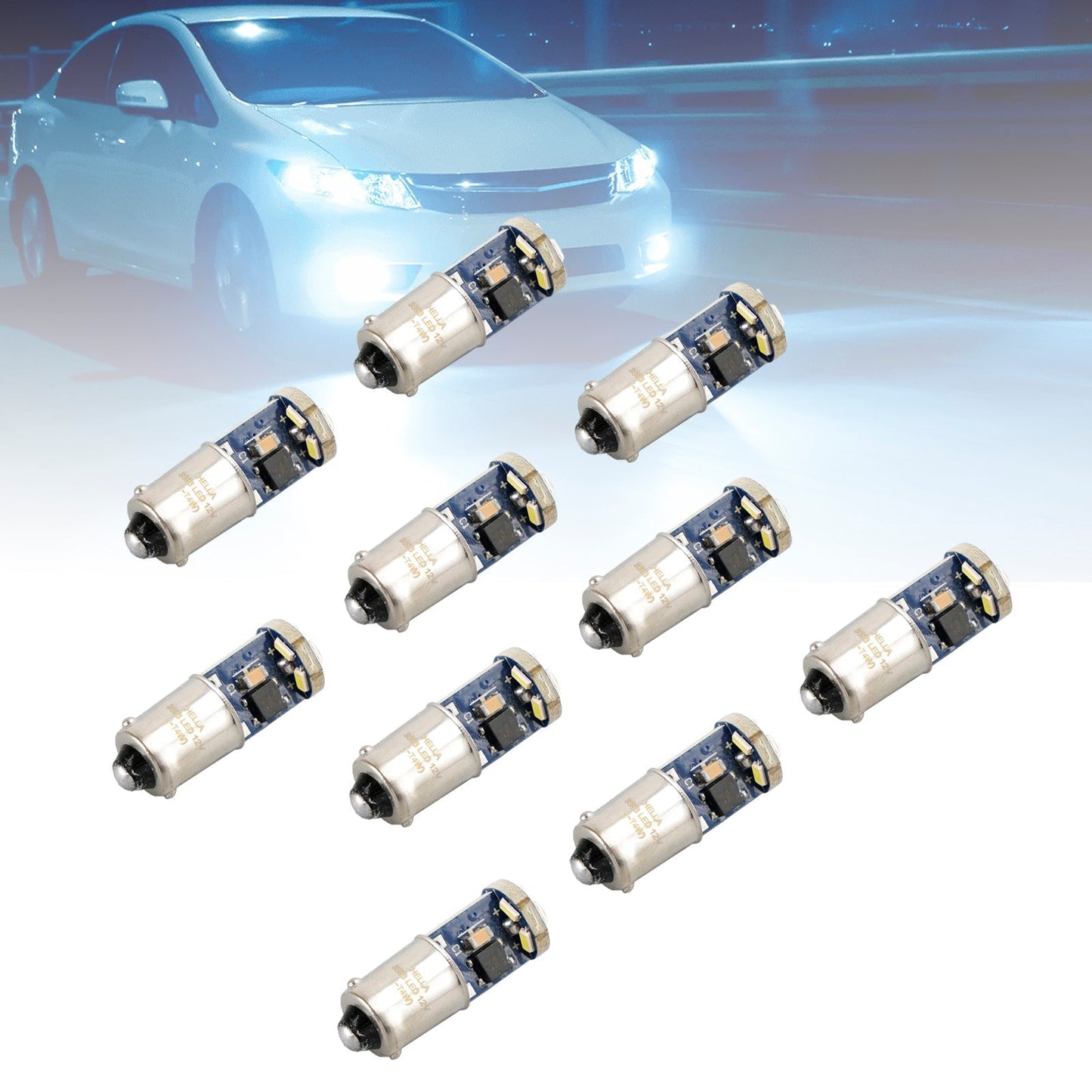 Lot de 10 ampoules LED rétrofit HELLA 3893W T4W 12V 1,5W BA9S 6000K