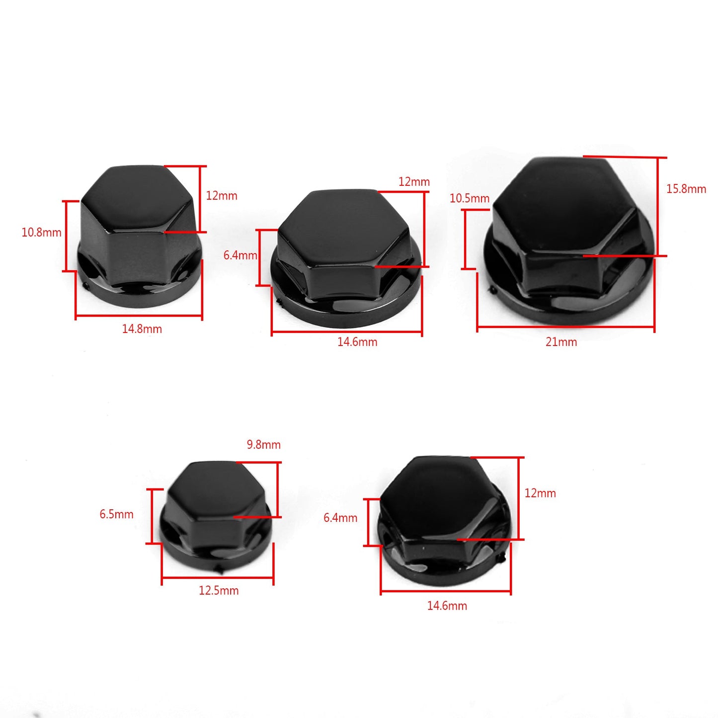 Lot de 30 bouchons de vis et écrous de pompe à eau noirs, 5 tailles