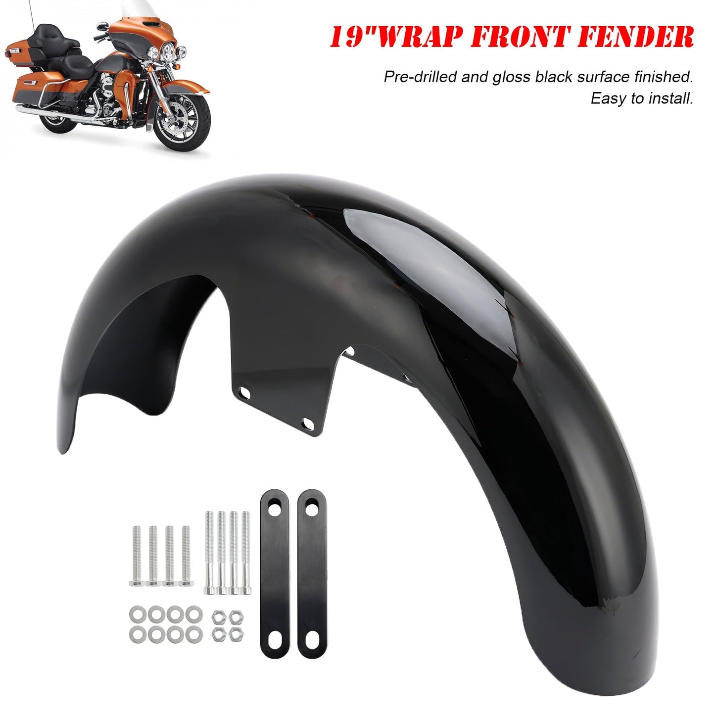 Garde-boue avant enveloppant ABS 19" Touring Electra Street Road Glide Baggers FLHT FLHR