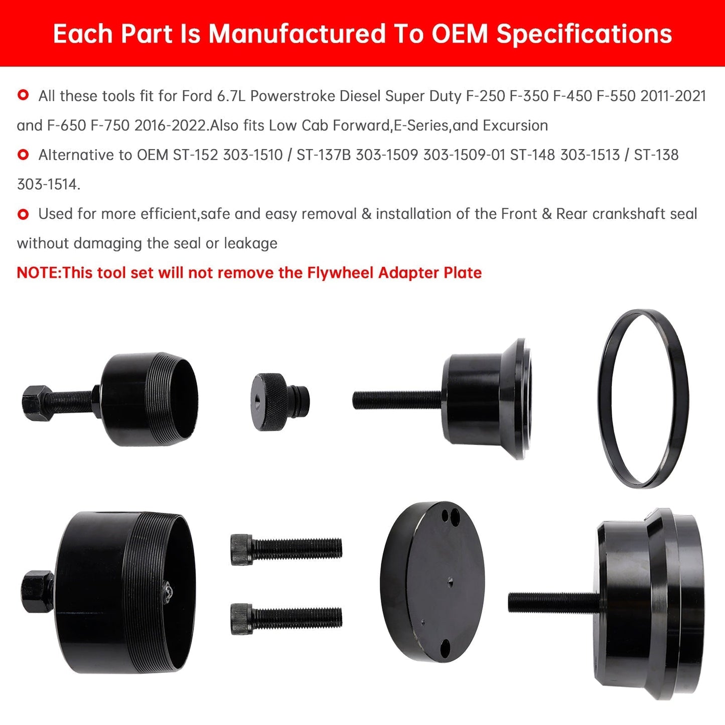 Outil de démontage et d'installation de joints de vilebrequin avant et arrière pour Ford 6,7 L F-650 F-750 2016-2022 T-152 303-1510