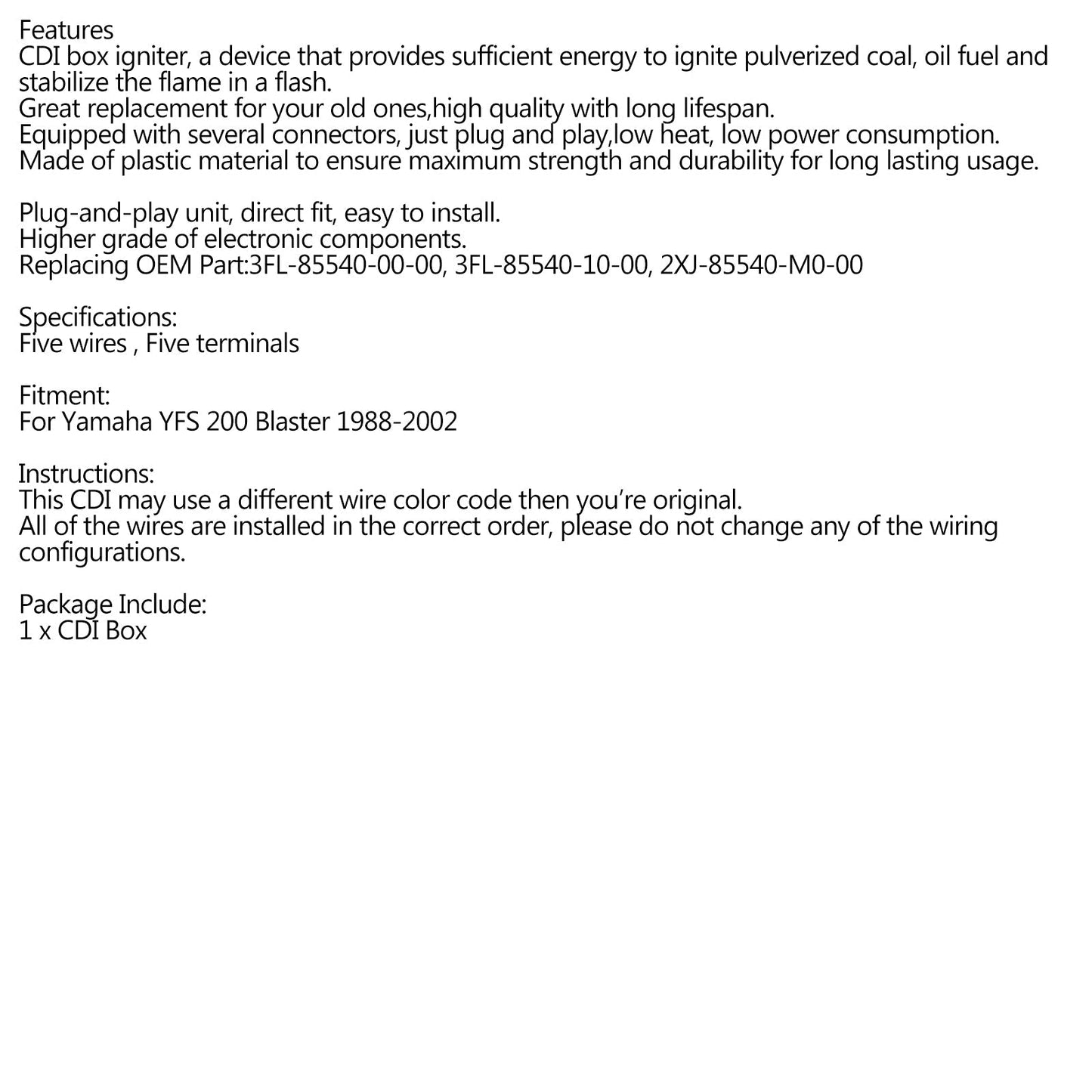 Ignitor CDI Box CDI Module CDI Module For For Yamaha 3FL-85540-10-00 3FL-85540-00-00 Blaster 200 YFS200 88-02