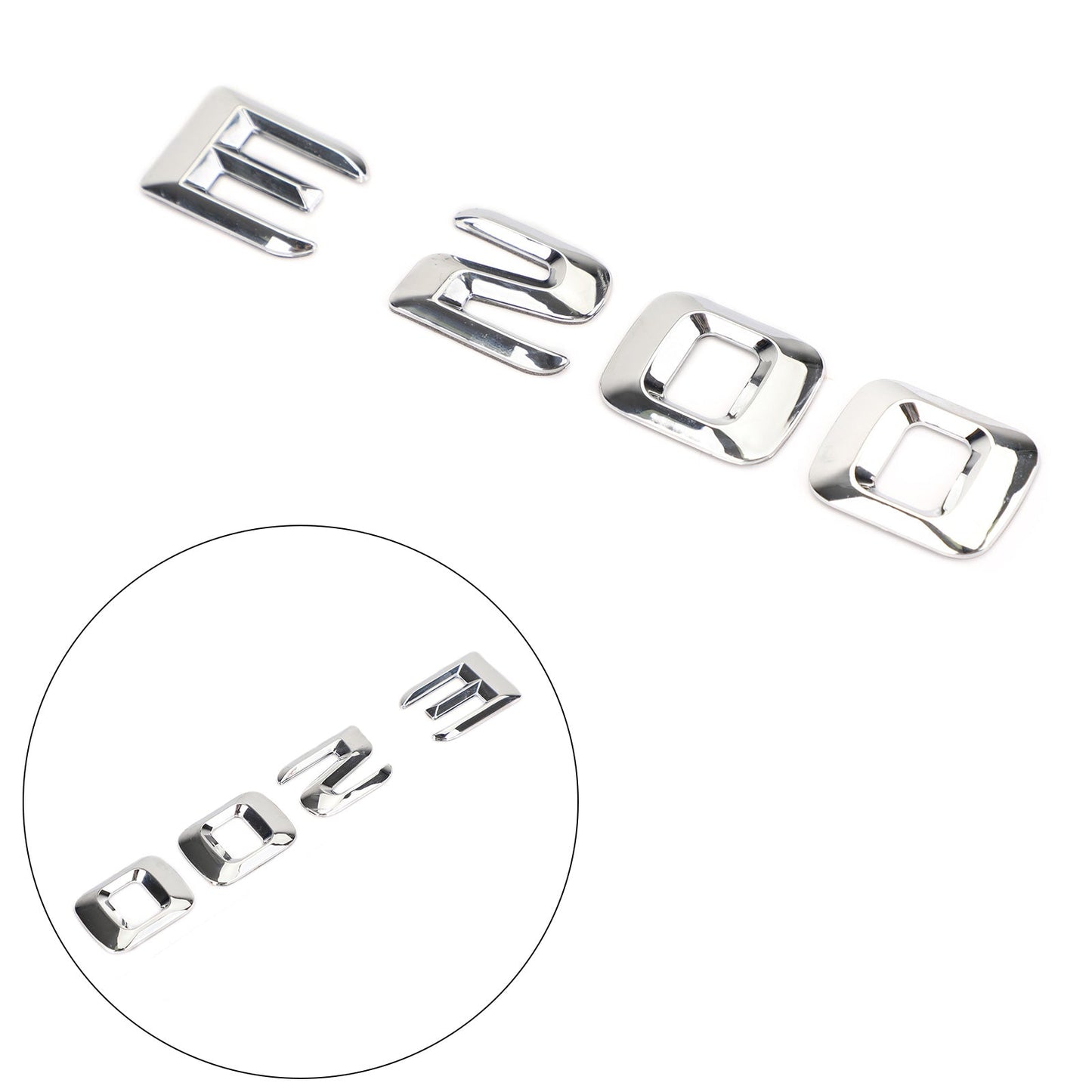 Emblème de coffre arrière, plaque signalétique, lettres et chiffres, compatible avec Mercedes E200, chromé