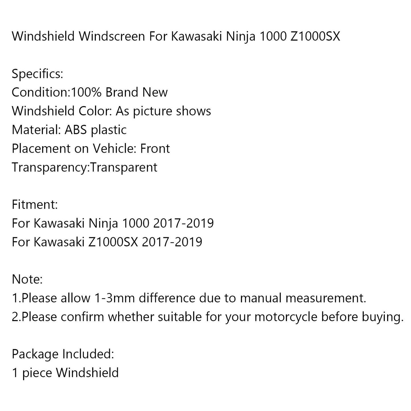 Pare-brise de moto pour Kawasaki Ninja 1000 Z1000SX 2017-2019