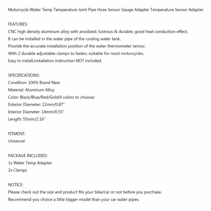 Medidor de agua para radiador, adaptador de 22 mm, sensor de temperatura, kit de unión de tubería estadounidense, color negro