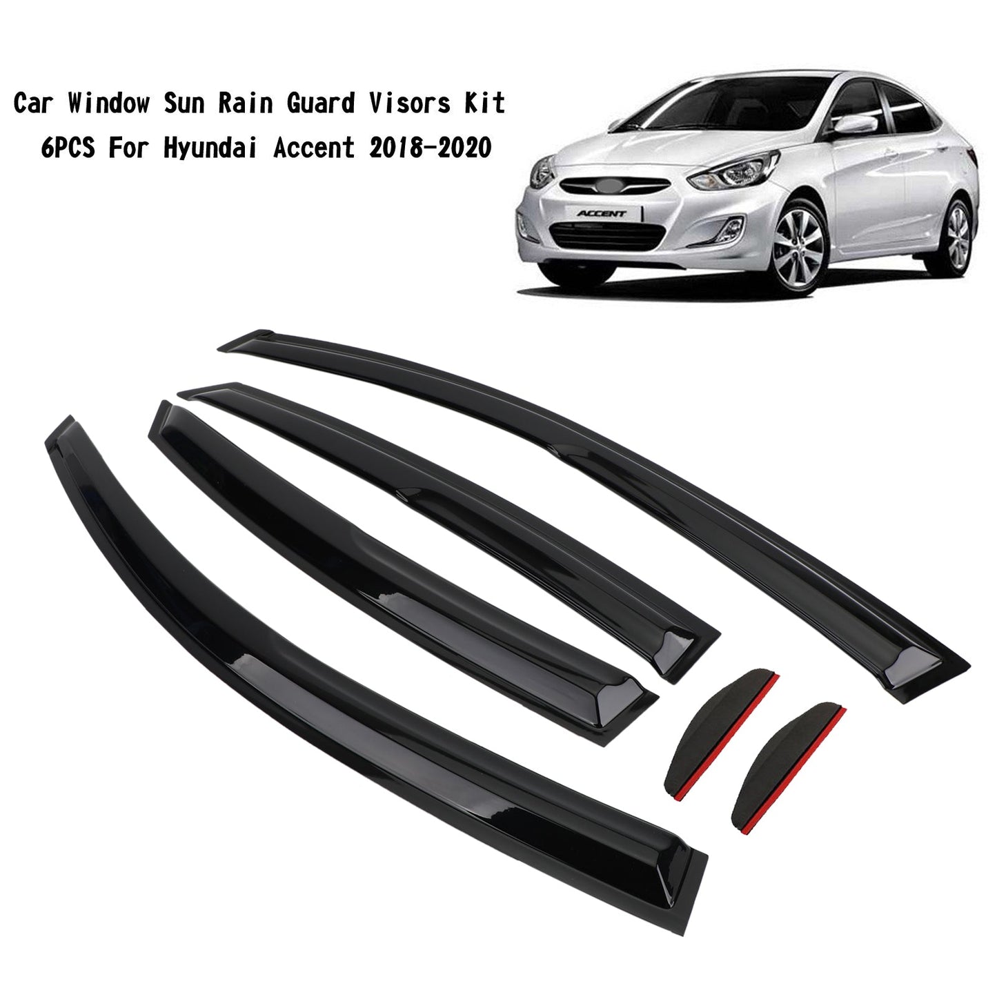Kit de 6 pare-soleil et pare-pluie pour vitres de voiture Hyundai Accent 2018-2020