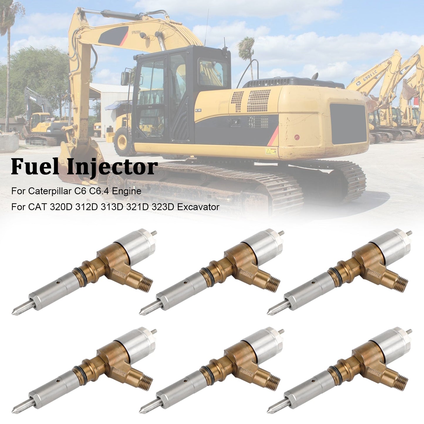 Inyectores de combustible para excavadoras CAT 320D, 312D, 313D, 321D y 323D (6 unidades, 3264700, 10R-7675)
