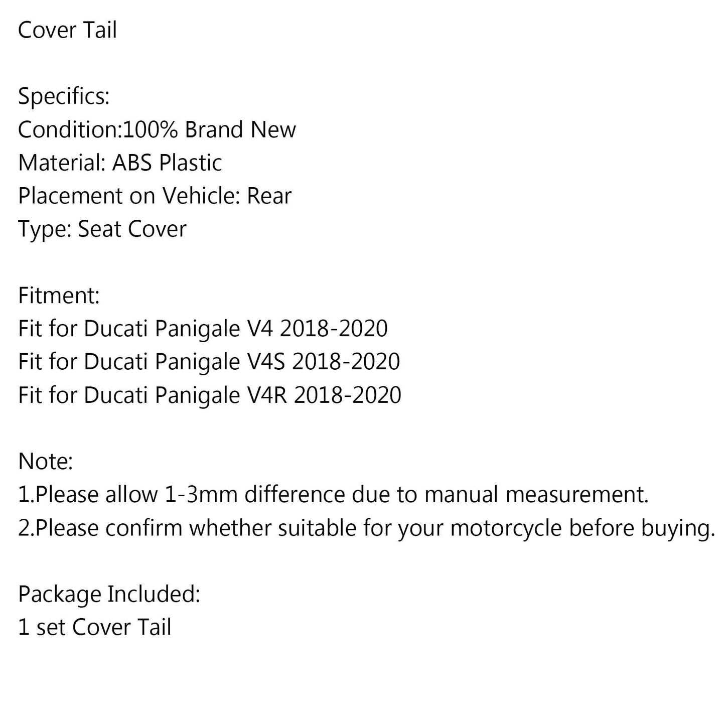 Carénage arrière pour Ducati Panigale V4 / V4S / V4R 2018-2019