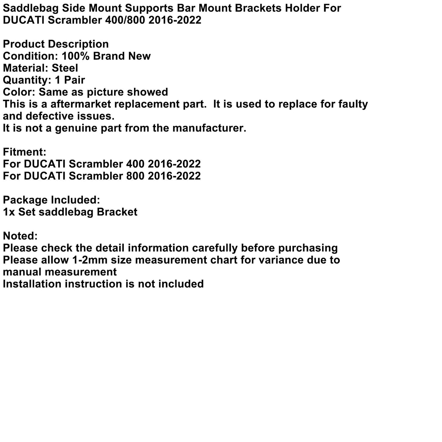 Black Saddlebag Support Mounting Bracket For Ducati Scrambler 400 800 16-22