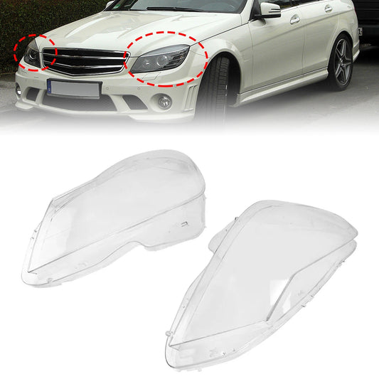 2011-2015 Mercedes Benz C Class W204 2PCS Front Headlight Lens Cover Lampshade A2048203539 A2048203639