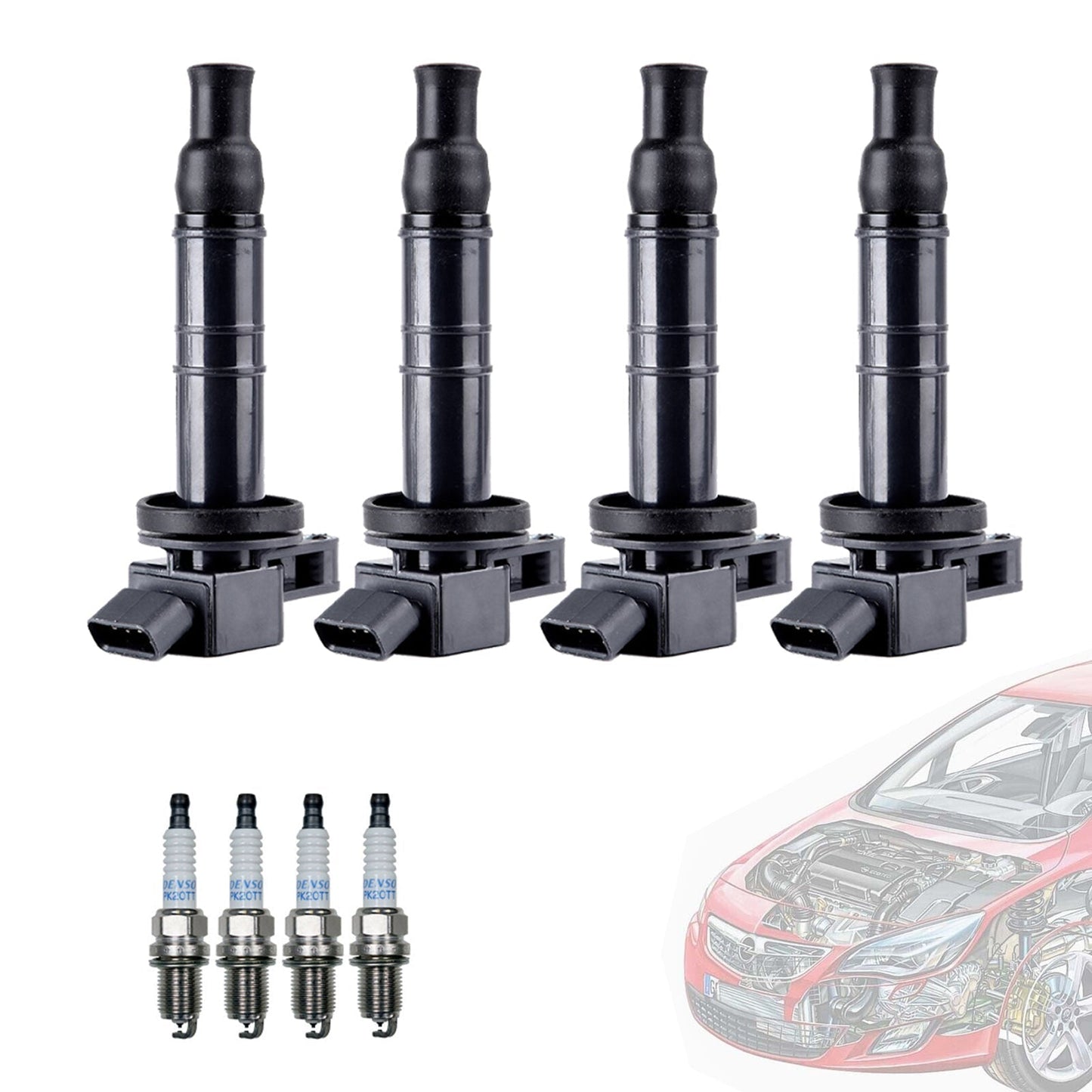 2008 For Toyota Matrix L4 1.8L 4PCS Ignition Coil+Spark Plug UF333 UF494 C1330 90919-02244