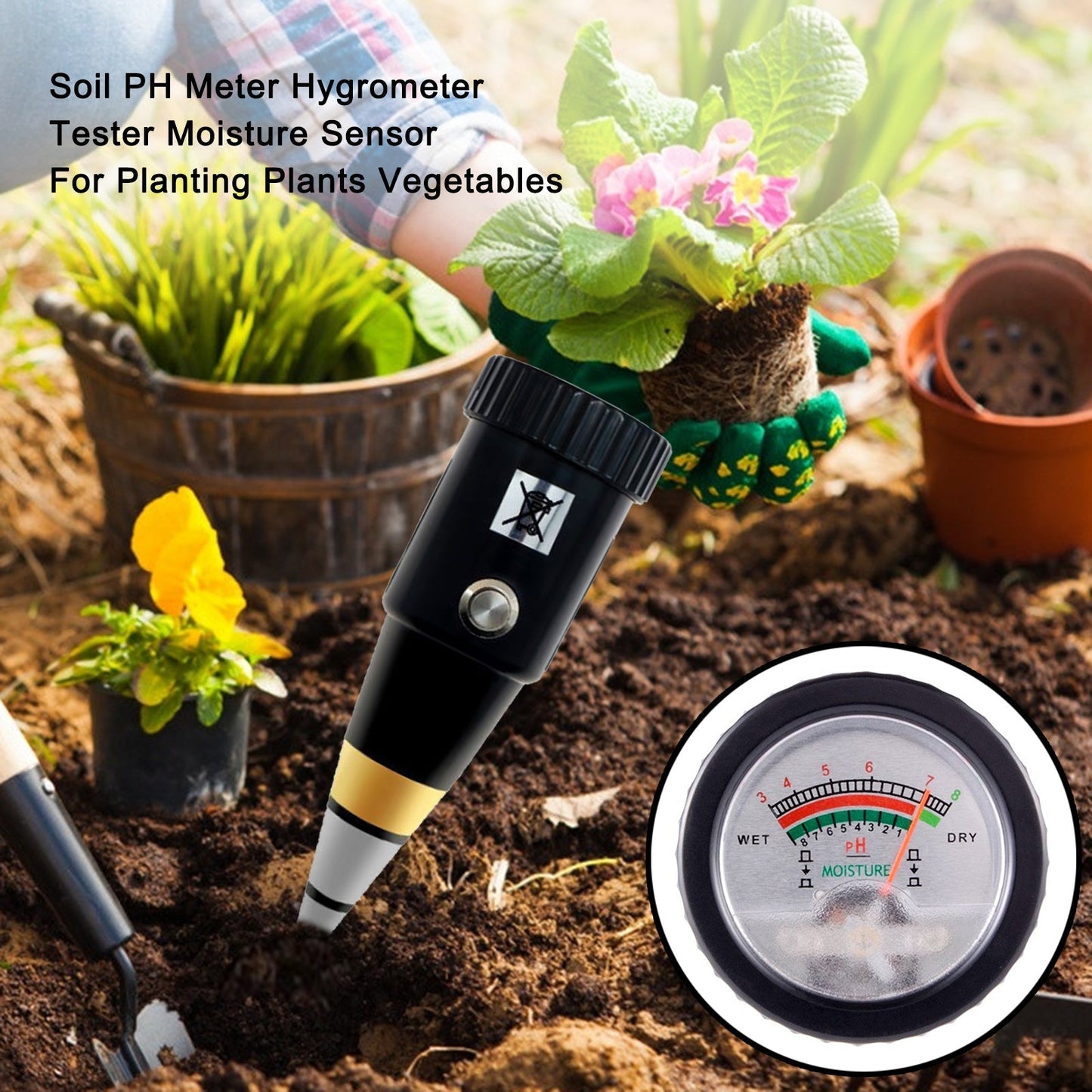Medidor de pH del suelo, higrómetro, sensor de humedad para plantar plantas y verduras.